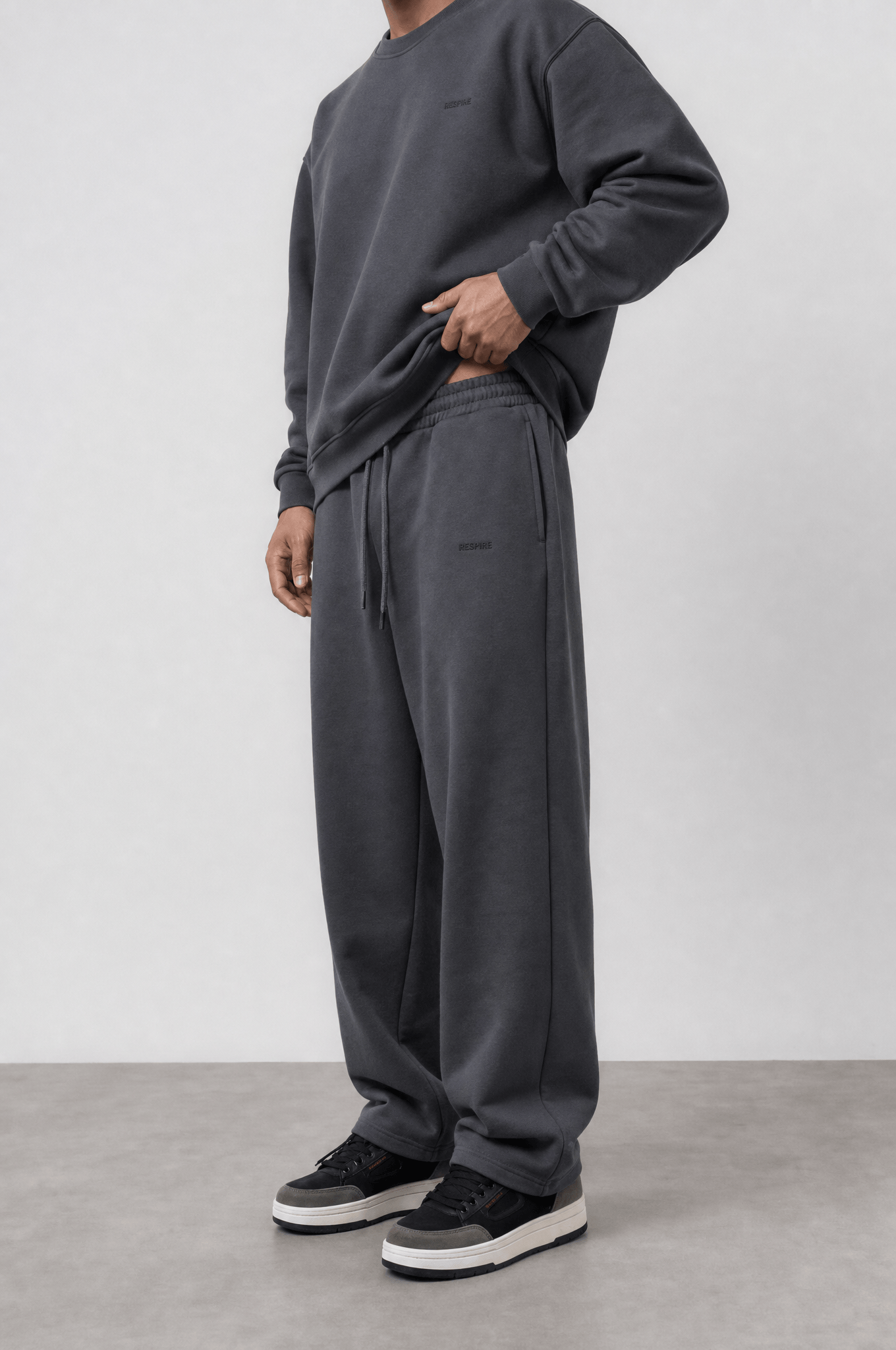 Erkek Respire Basic Baggy Eşofman Altı Füme