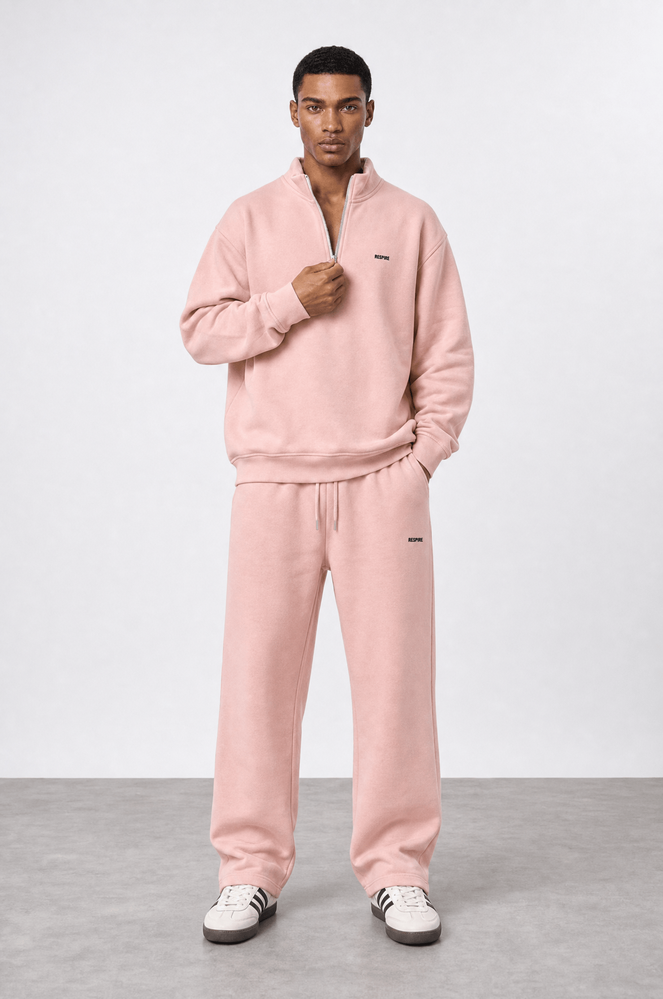 Erkek Respire Basic Half Zip Oversize Sweatshirt Pembe