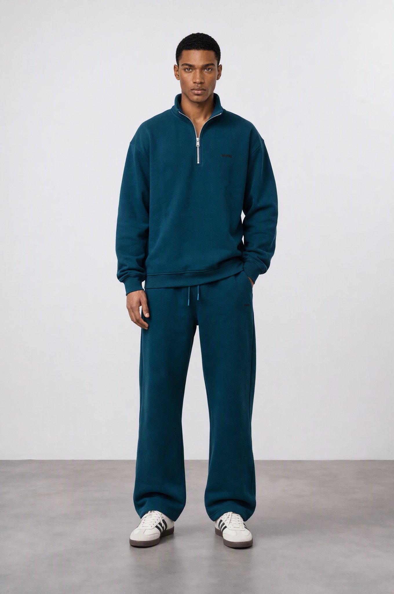 Erkek Respire Basic Half Zip Oversize Sweatshirt Zümrüt