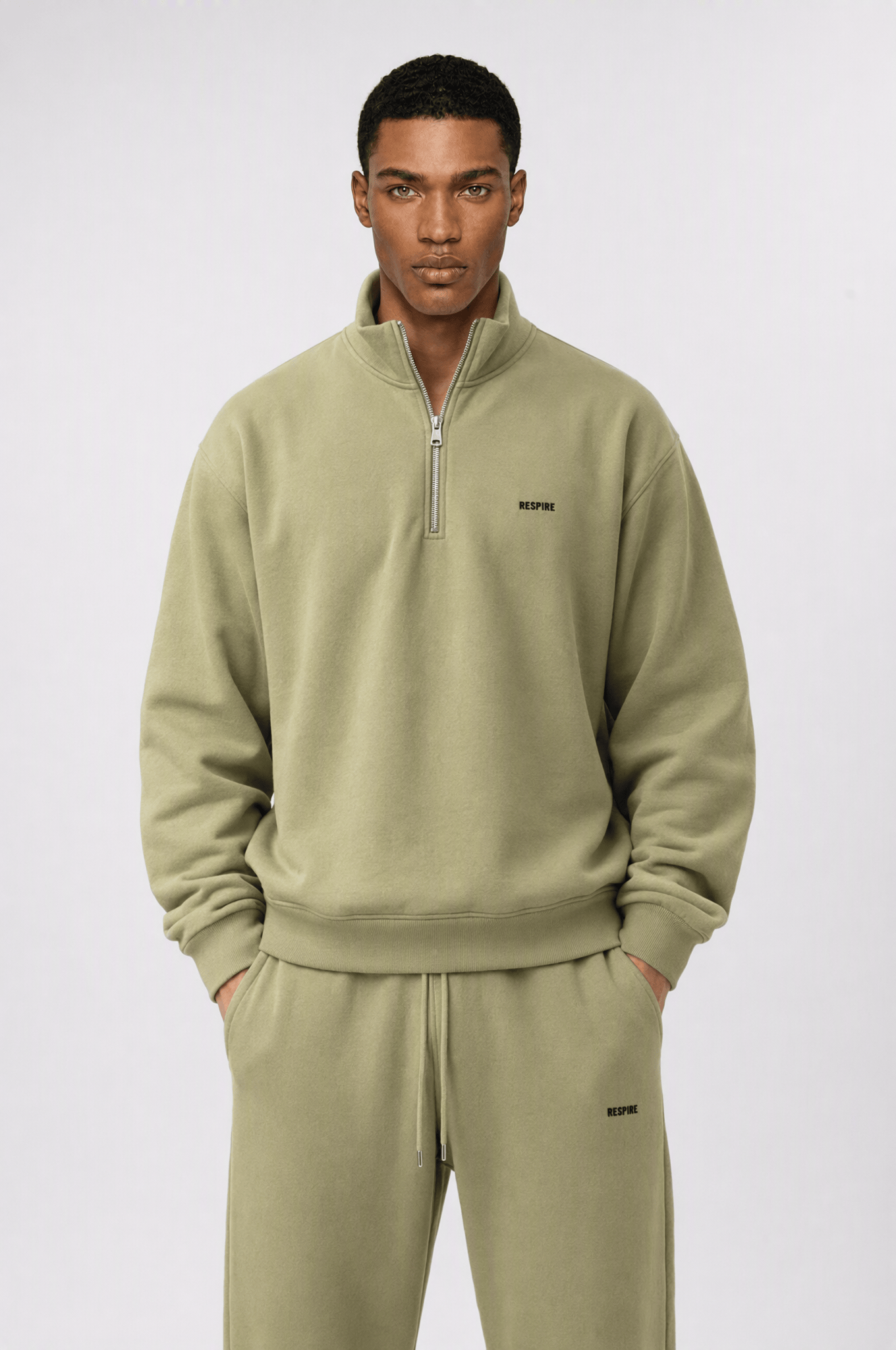Erkek Respire Basic Half Zip Oversize Sweatshirt Küf