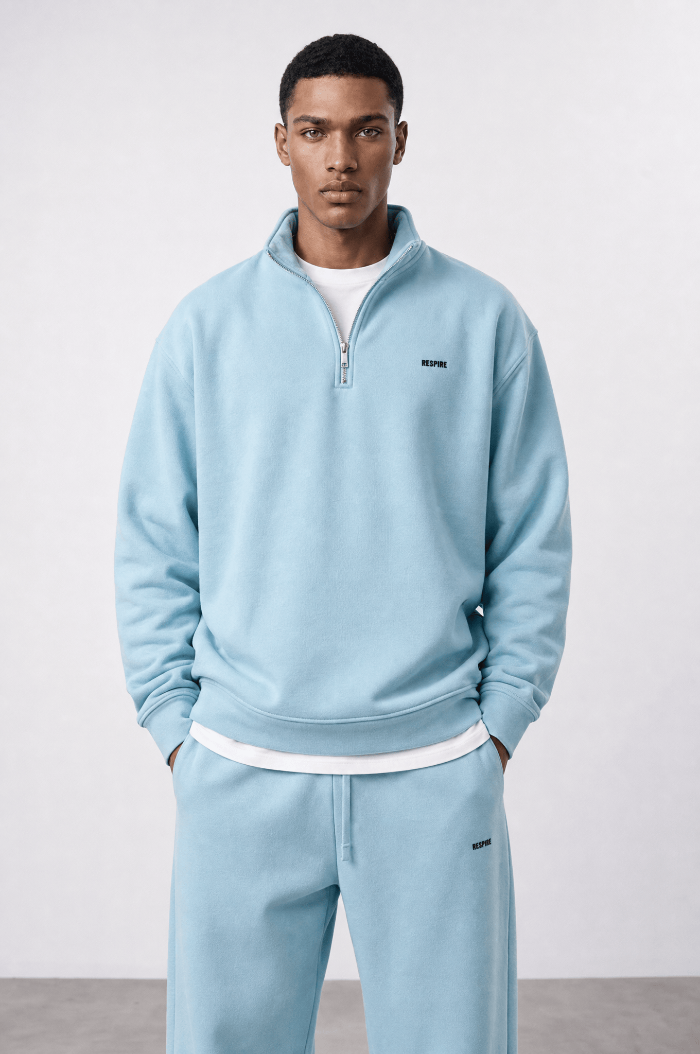 Erkek Respire Basic Half Zip Oversize Sweatshirt Bebe Mavi