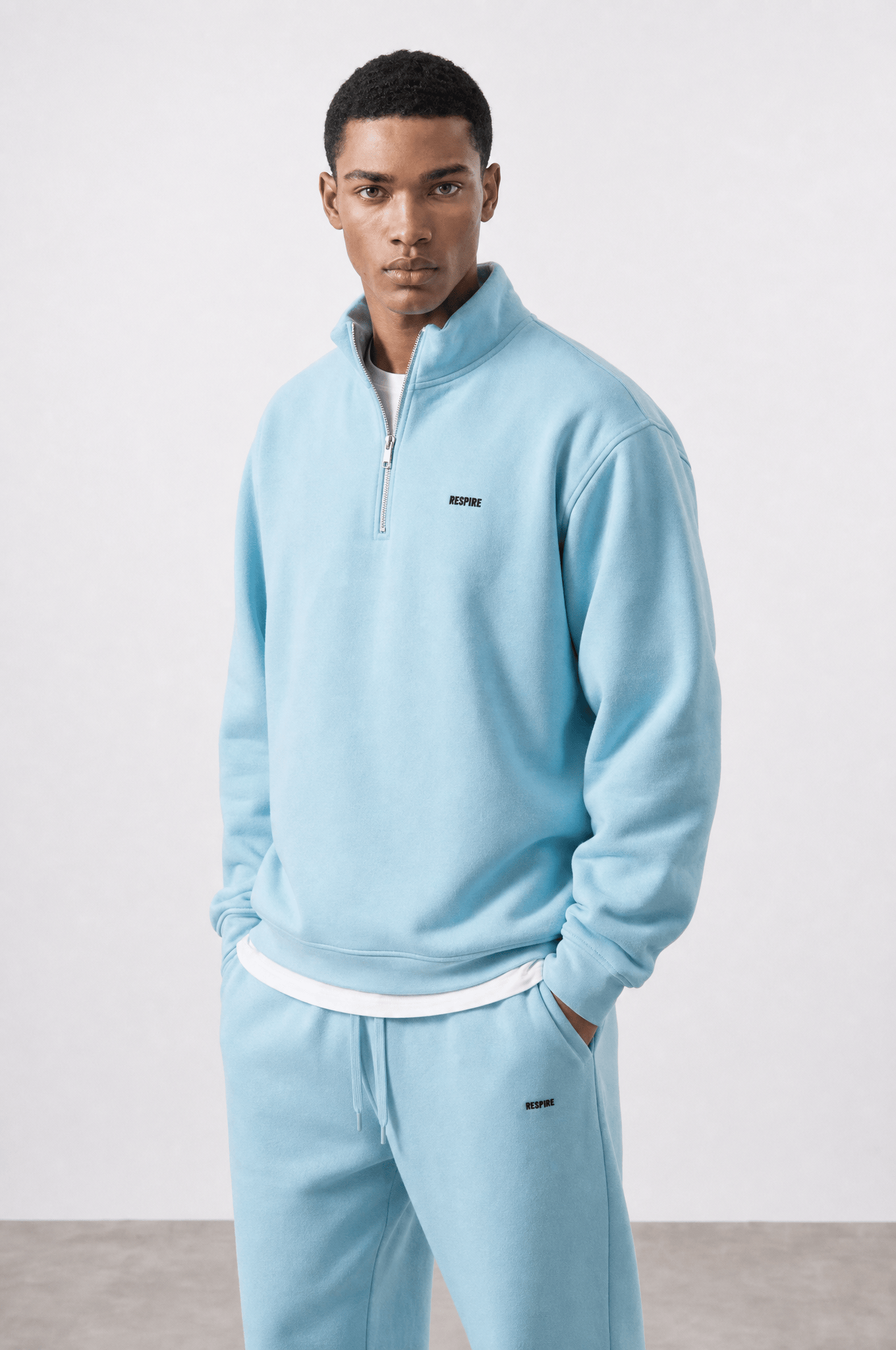 Erkek Respire Basic Half Zip Oversize Sweatshirt Bebe Mavi