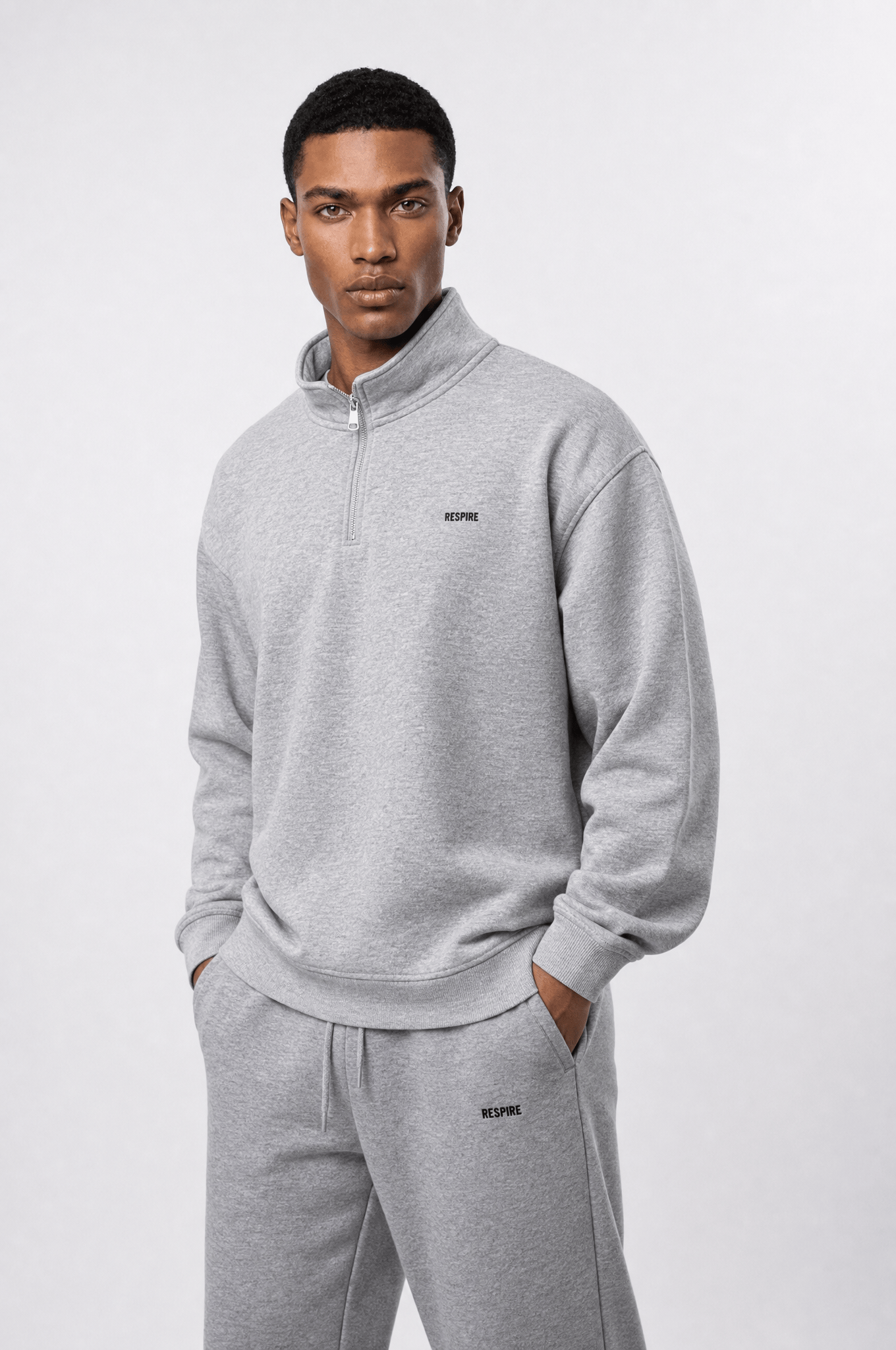Erkek Respire Basic Half Zip Oversize Sweatshirt Gri Melanj