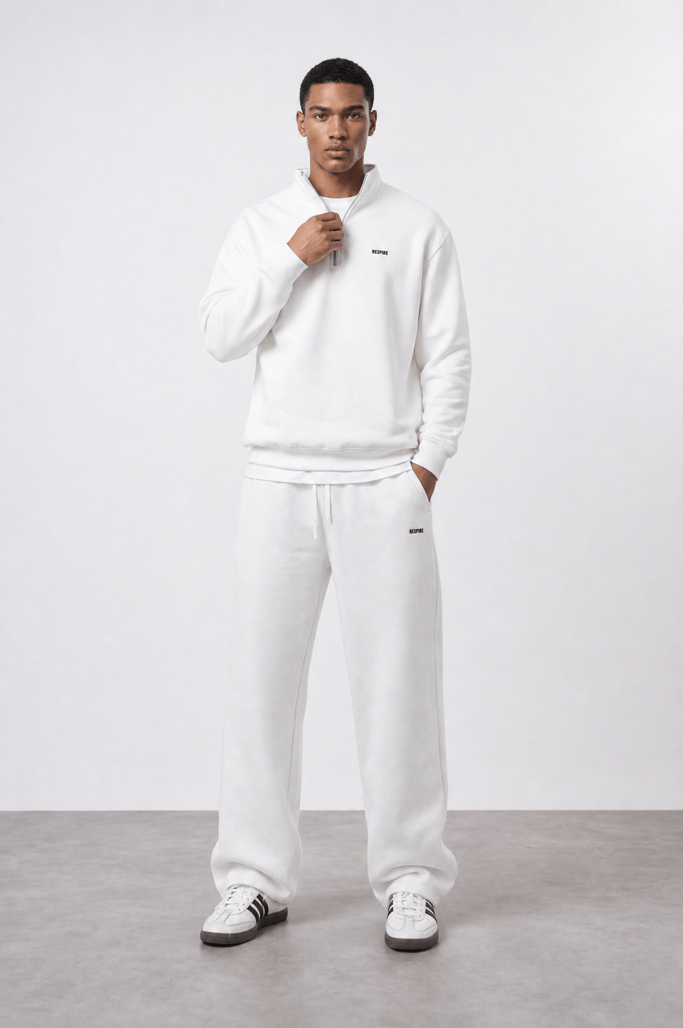 Erkek Respire Basic Half Zip Oversize Sweatshirt Ekru