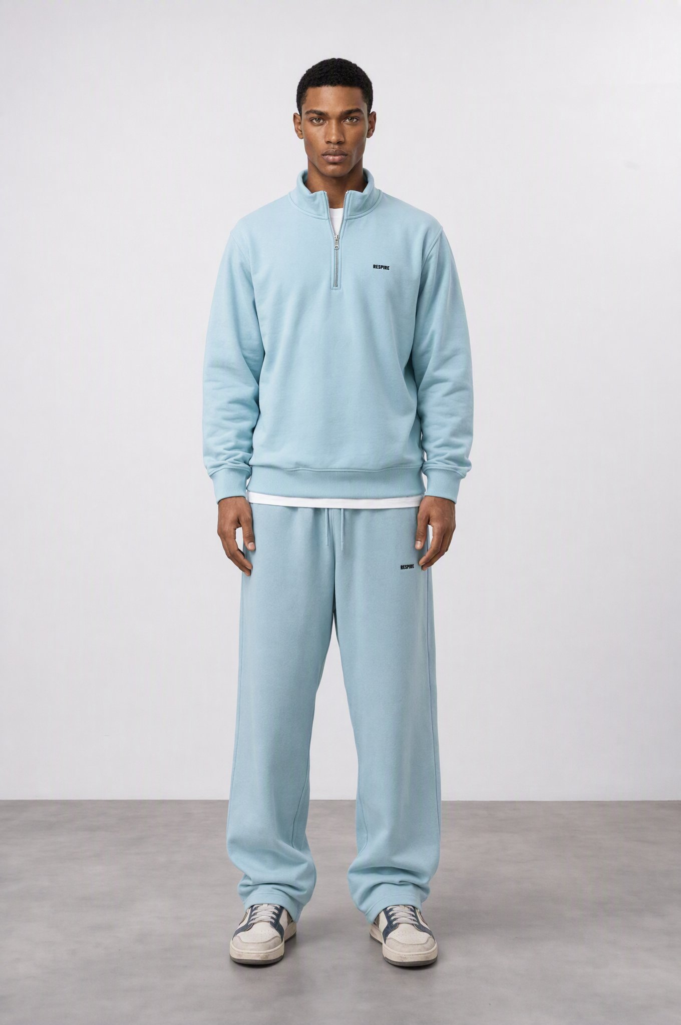 Erkek Respire Basic Half Zip Oversize Sweatshirt Bebe Mavi