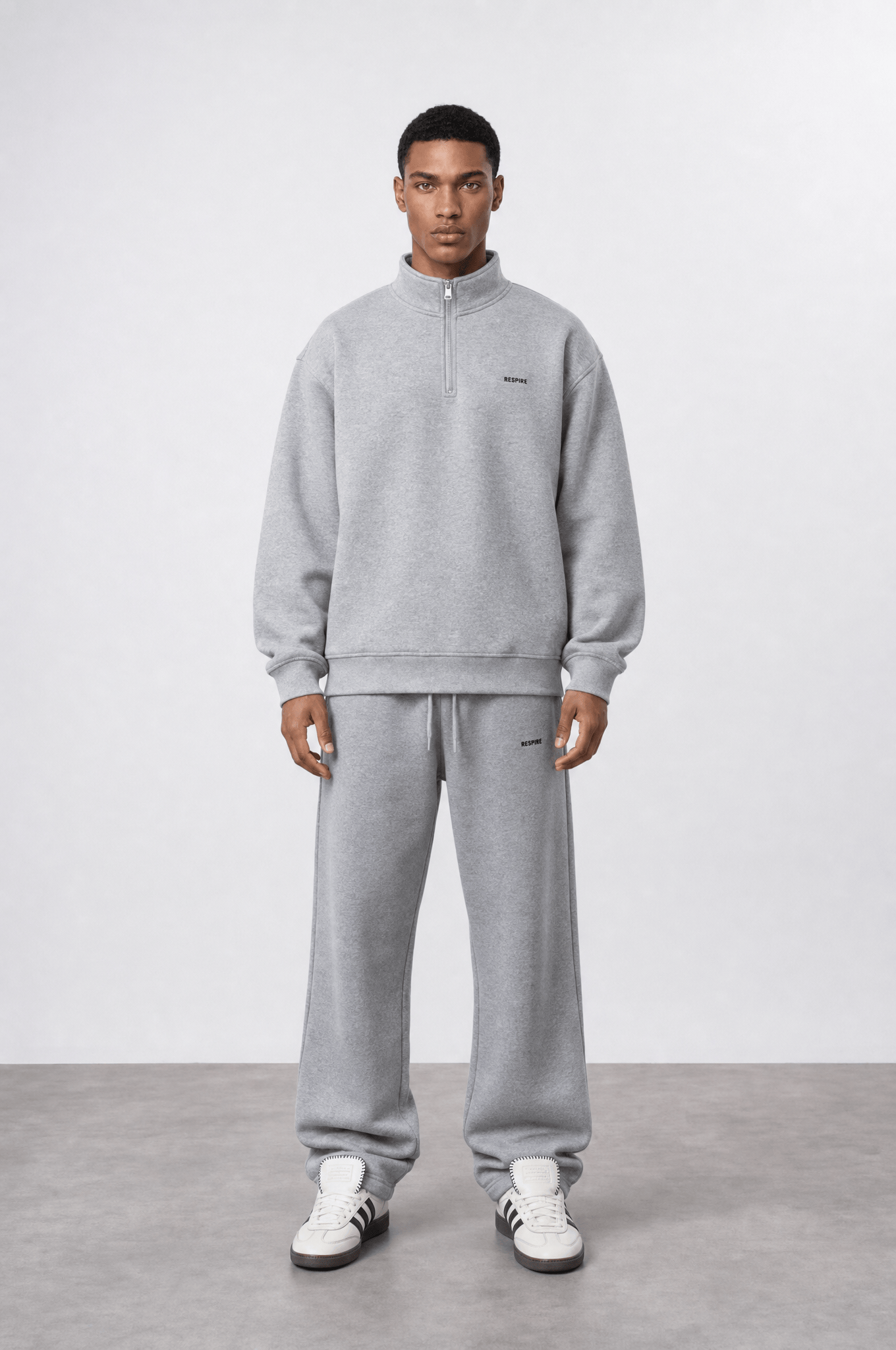 Erkek Respire Basic Half Zip Oversize Sweatshirt Gri Melanj