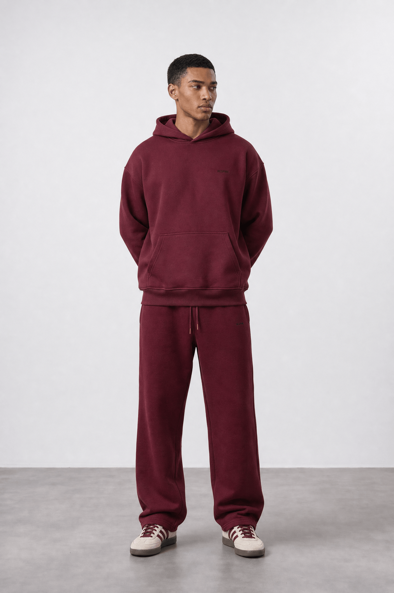 Erkek Respire Basic Oversize Hoodie Bordo