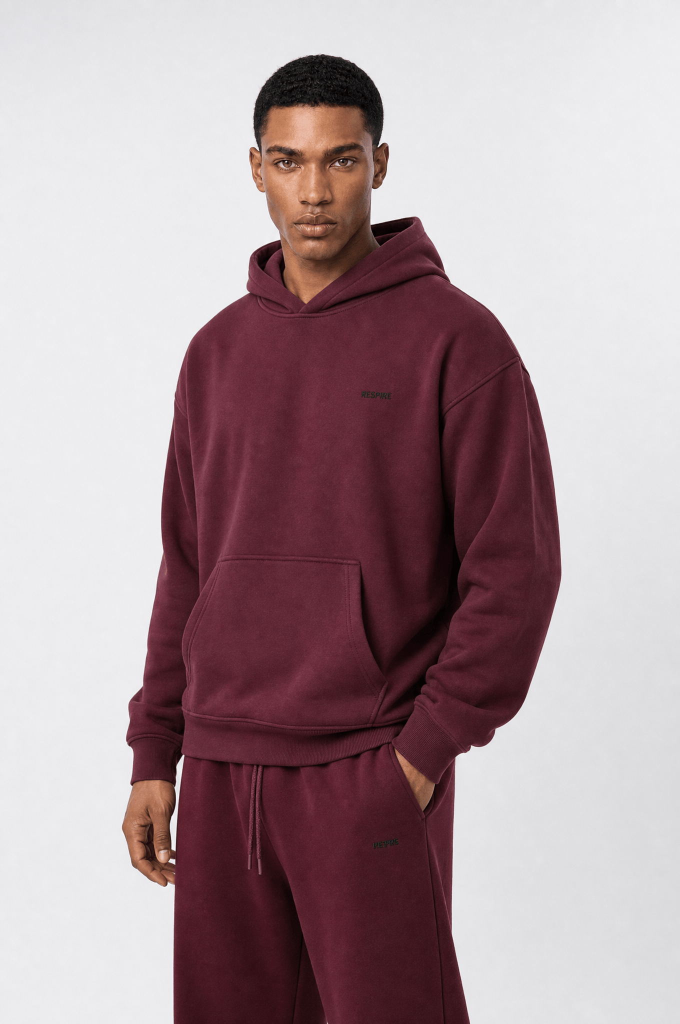 Erkek Respire Basic Oversize Hoodie Bordo