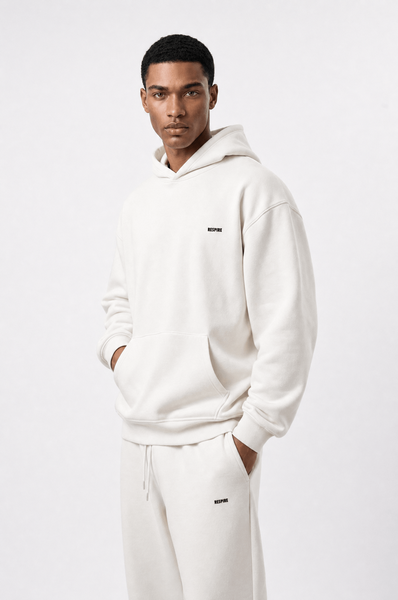 Erkek Respire Basic Oversize Hoodie Ekru