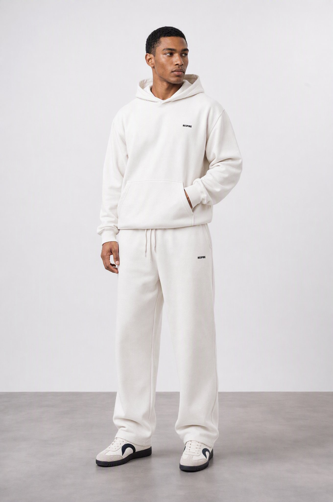Erkek Respire Basic Oversize Hoodie Ekru