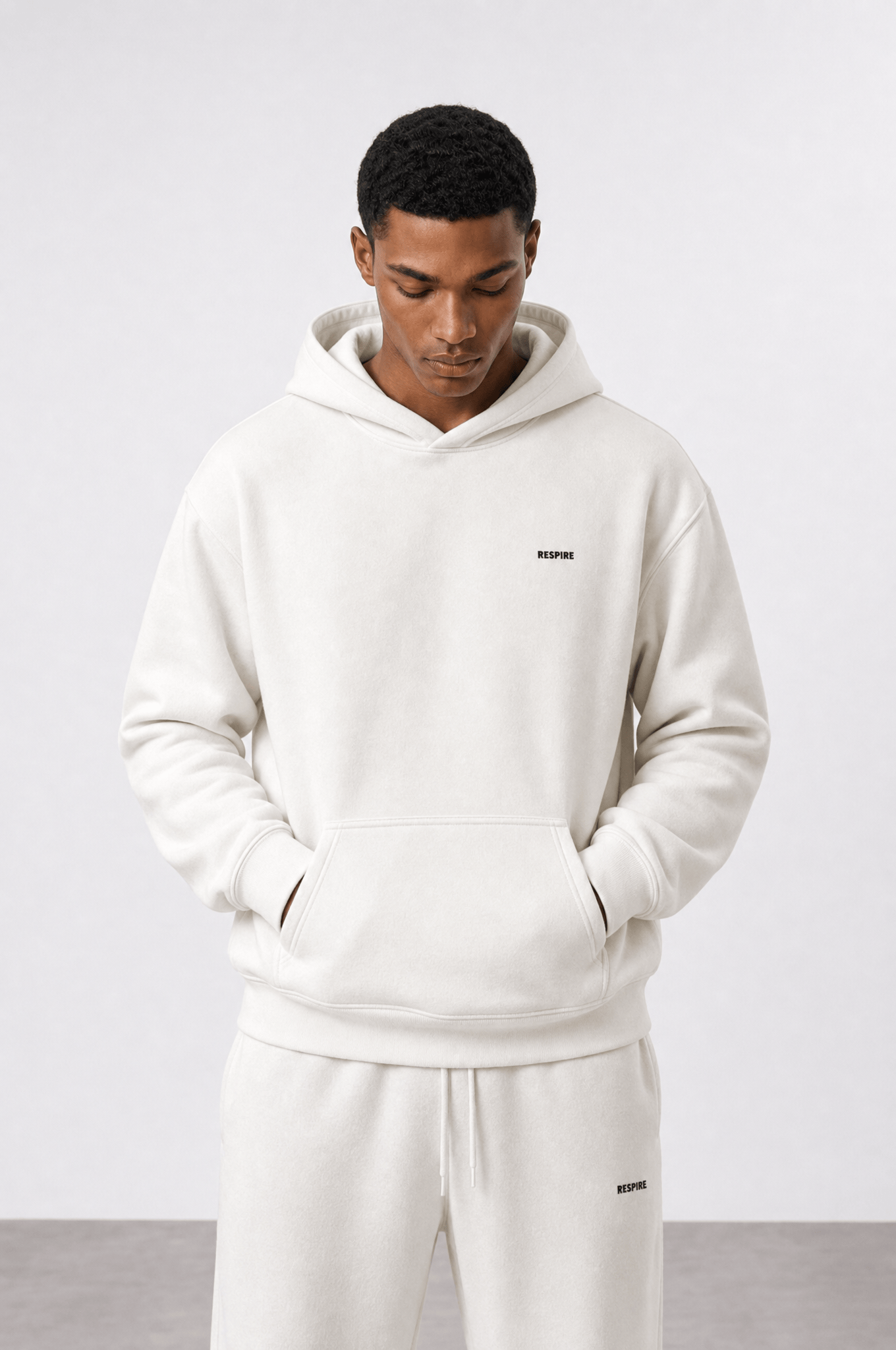 Erkek Respire Basic Oversize Hoodie Ekru