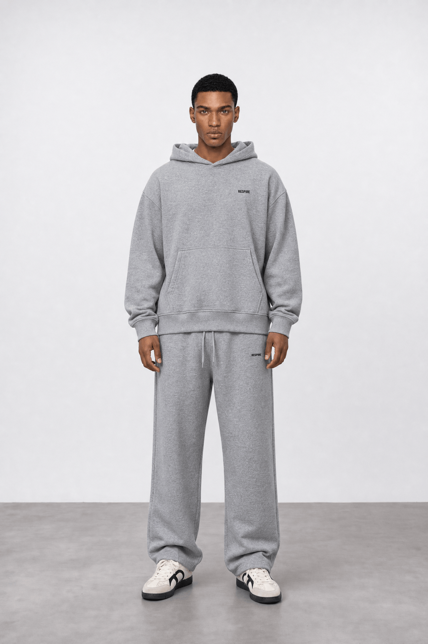 Erkek Respire Basic Oversize Hoodie Gri Melanj