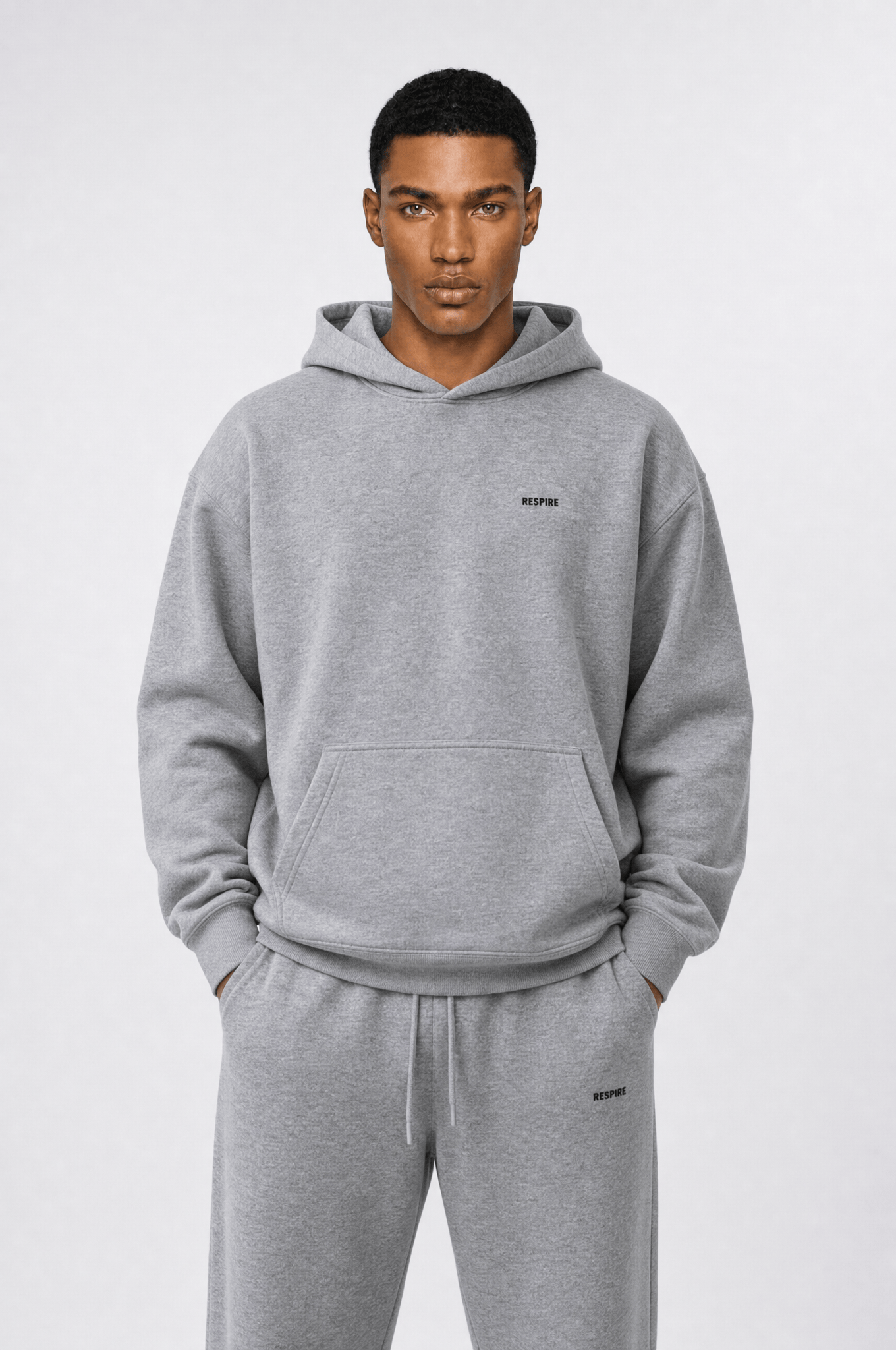 Erkek Respire Basic Oversize Hoodie Gri Melanj