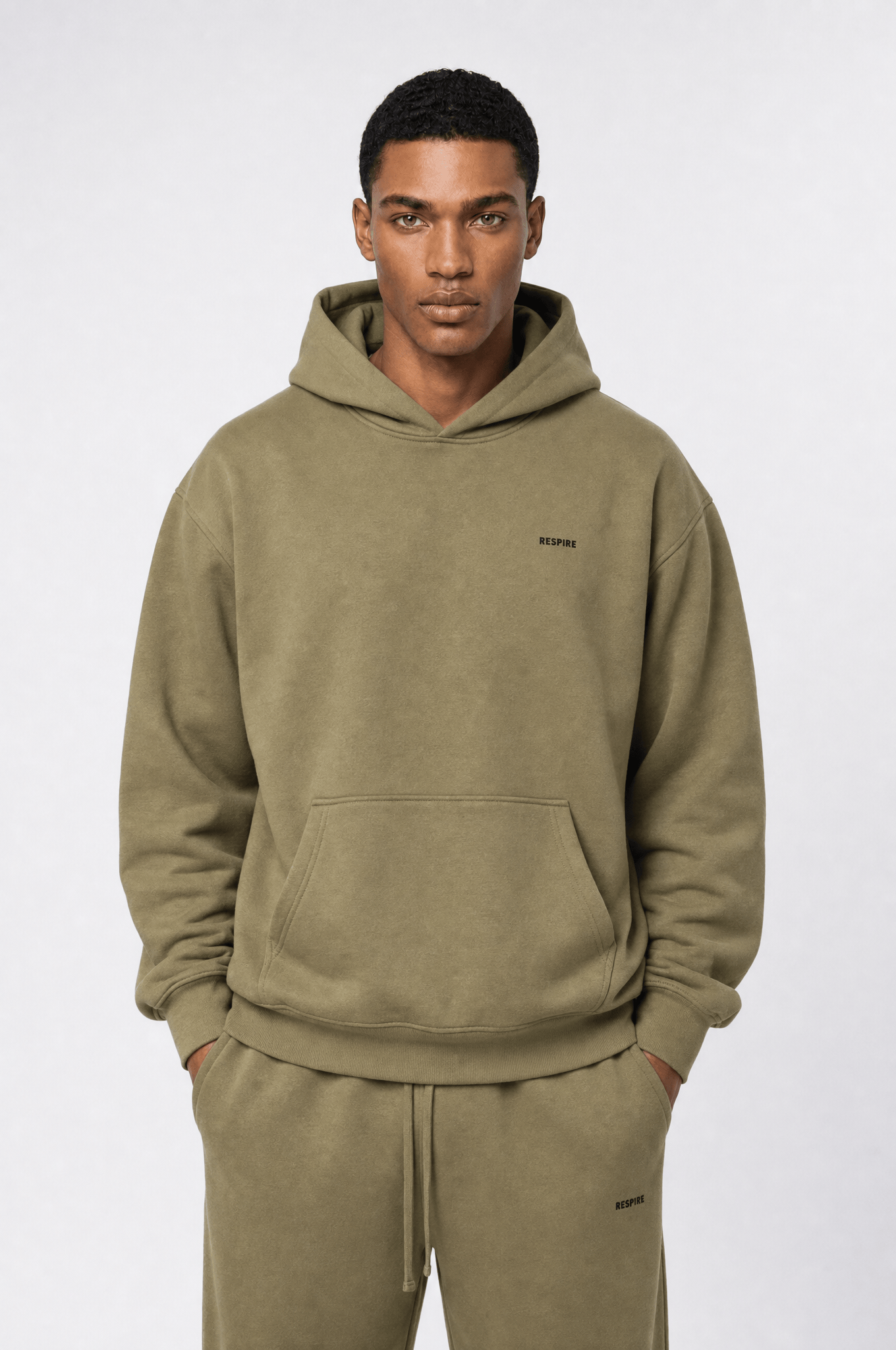 Erkek Respire Basic Oversize Hoodie Haki