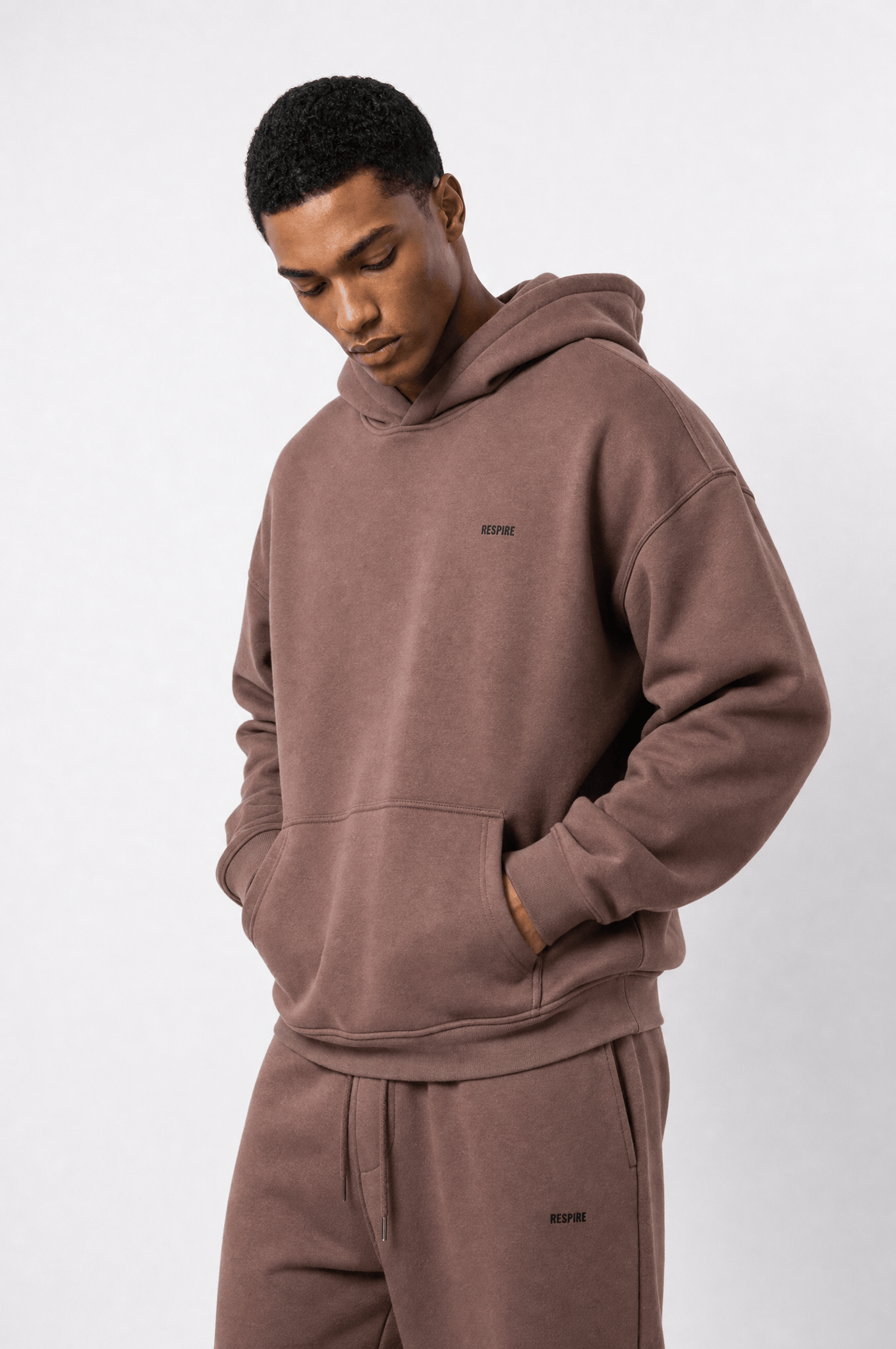 Erkek Respire Basic Oversize Hoodie Kakao