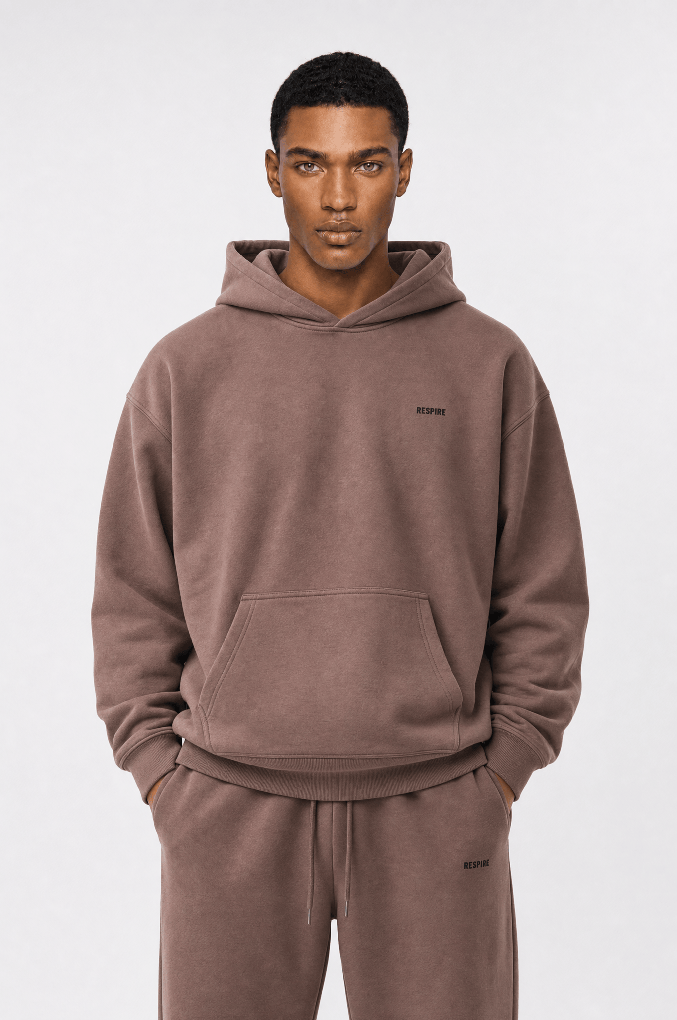 Erkek Respire Basic Oversize Hoodie Kakao
