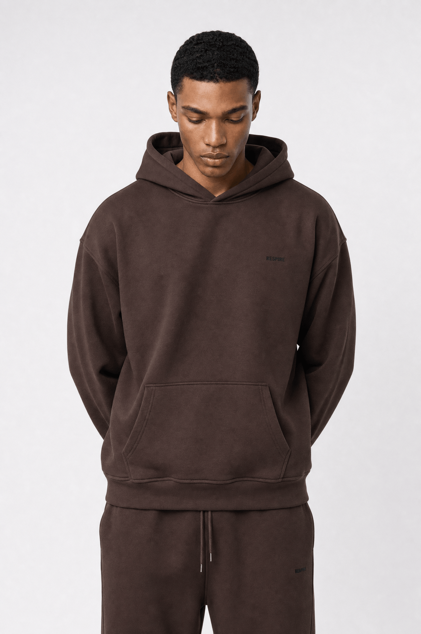 Erkek Respire Basic Oversize Hoodie Kahve
