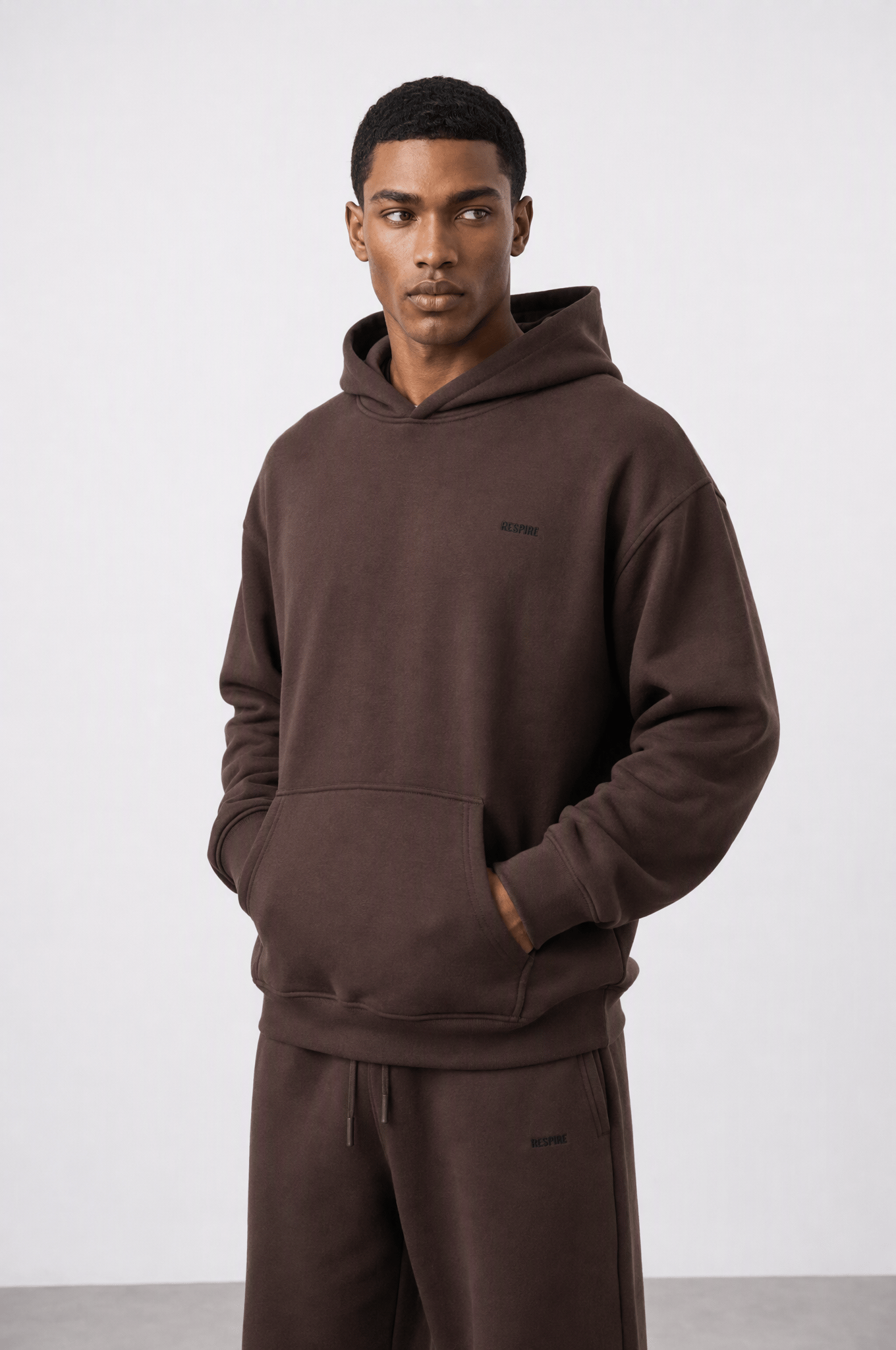 Erkek Respire Basic Oversize Hoodie Kahve