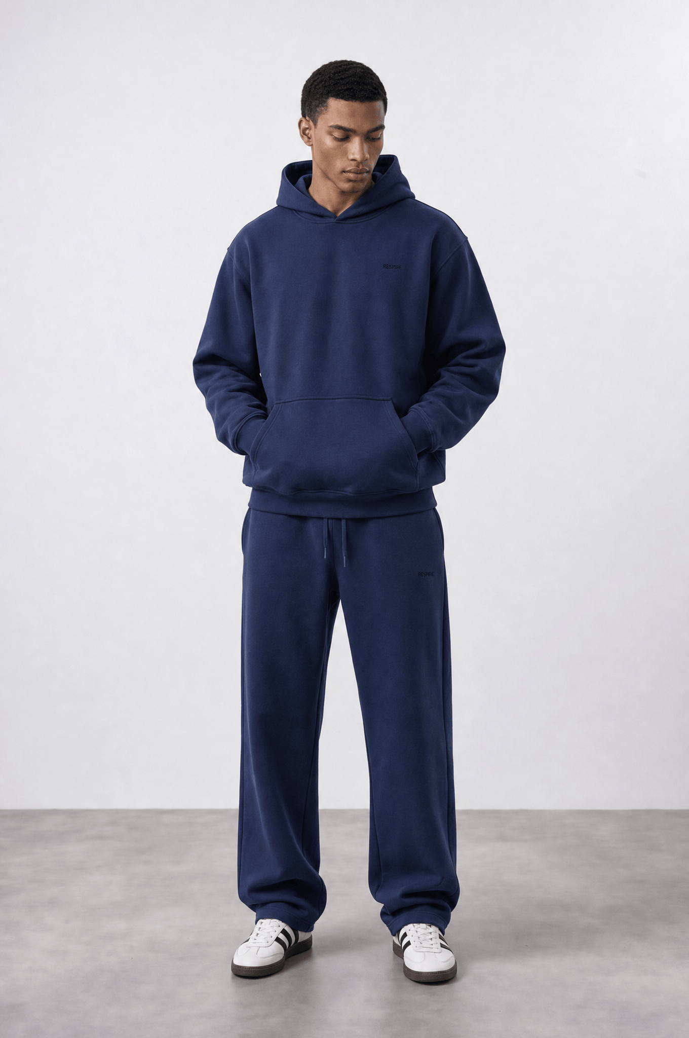 Erkek Respire Basic Oversize Hoodie Lacivert