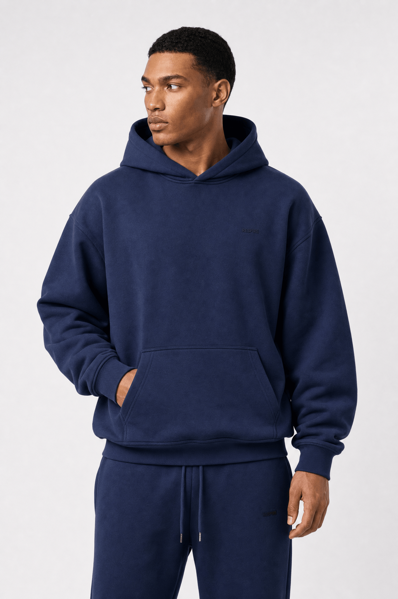 Erkek Respire Basic Oversize Hoodie Lacivert