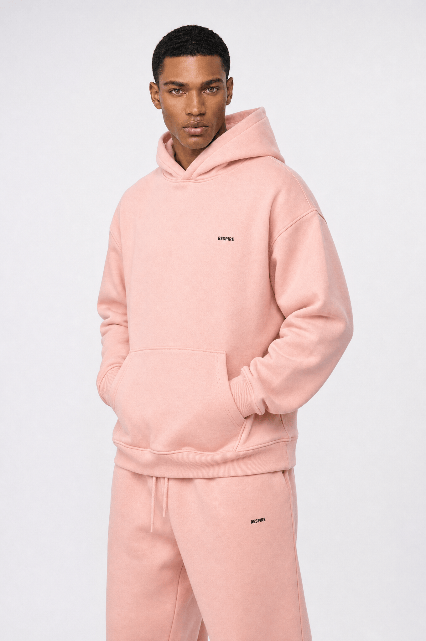 Erkek Respire Basic Oversize Hoodie Pembe