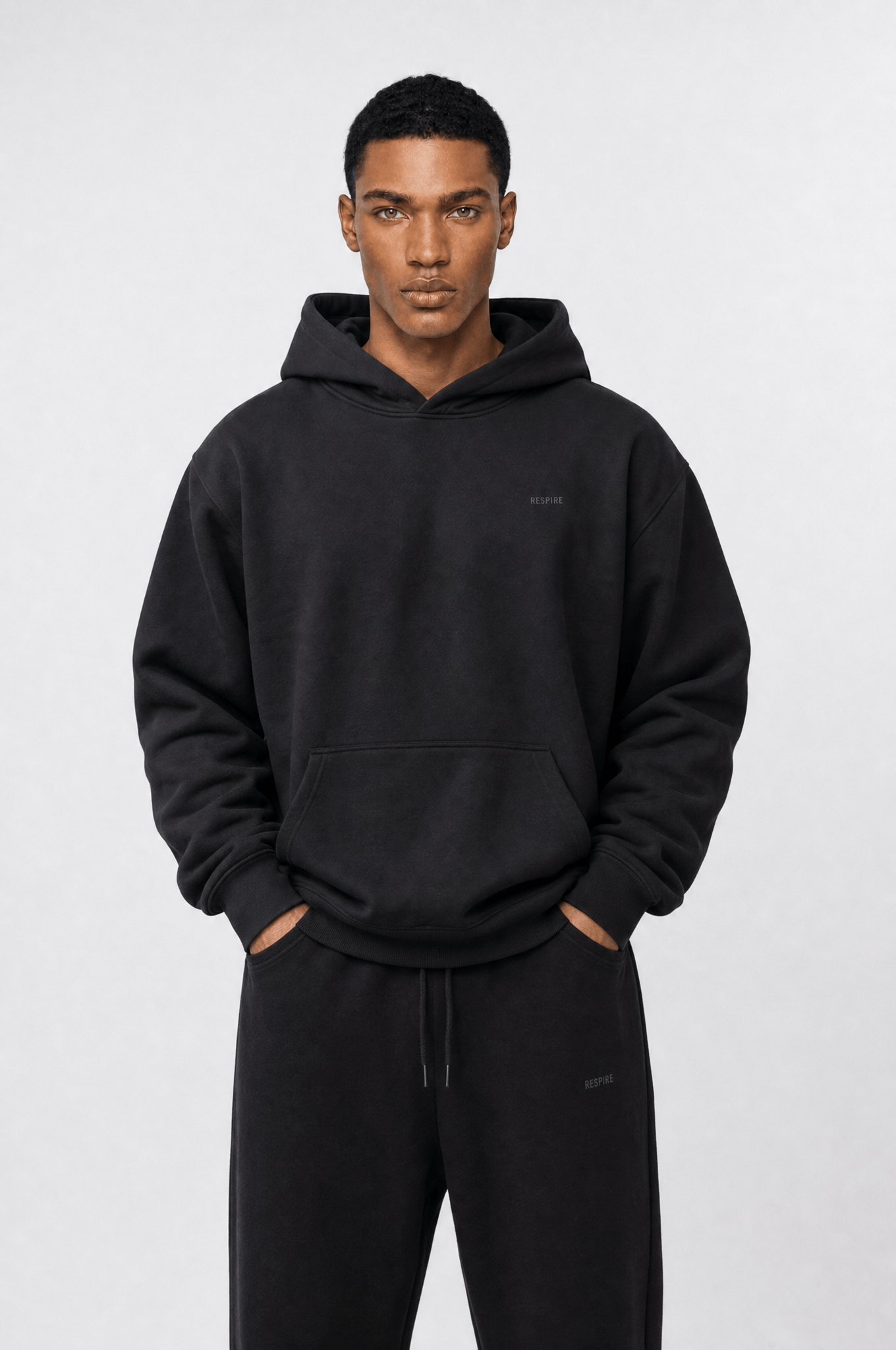 Erkek Respire Basic Oversize Hoodie Siyah