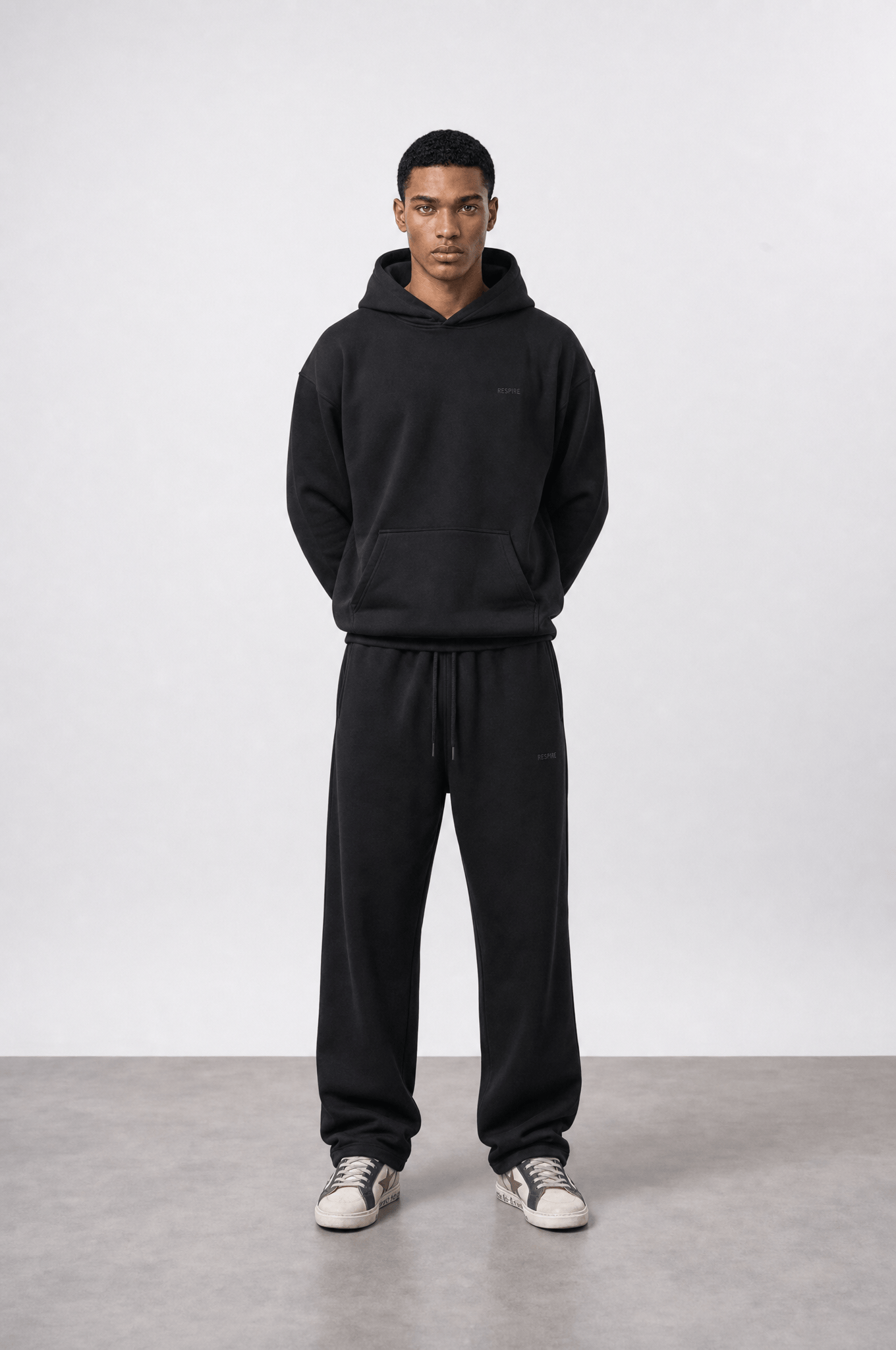 Erkek Respire Basic Oversize Hoodie Siyah