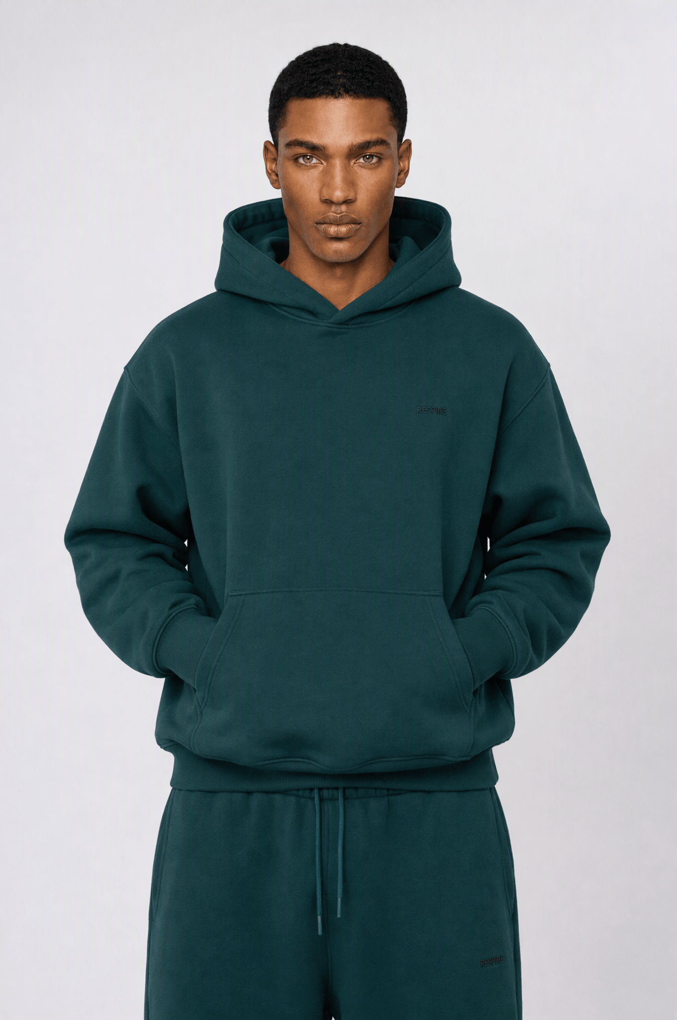 Erkek Respire Basic Oversize Hoodie Zümrüt
