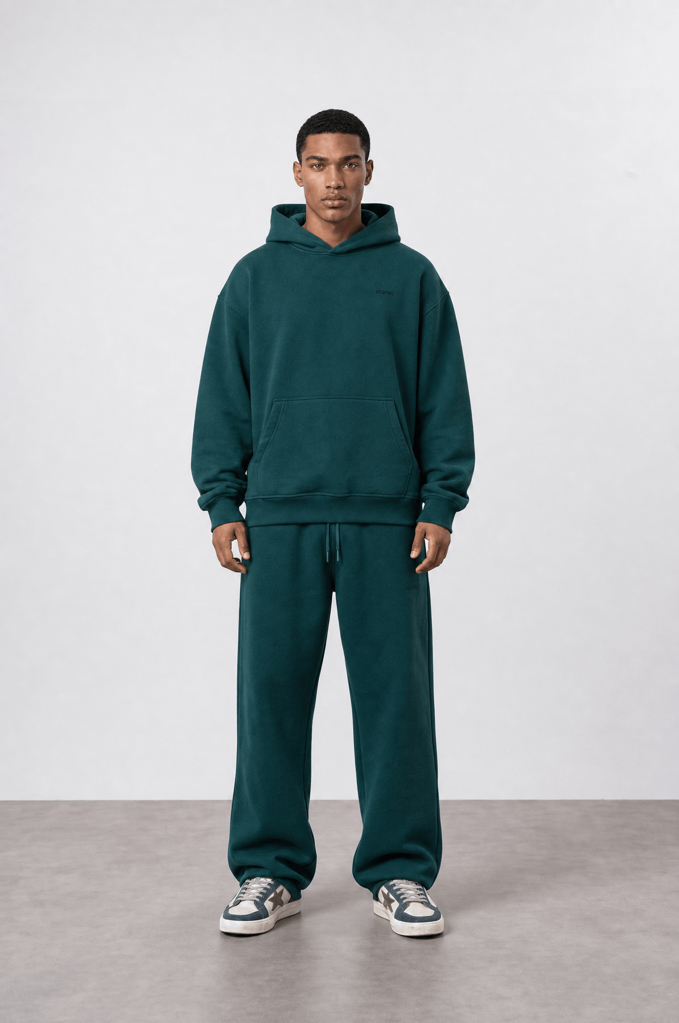 Erkek Respire Basic Oversize Hoodie Zümrüt
