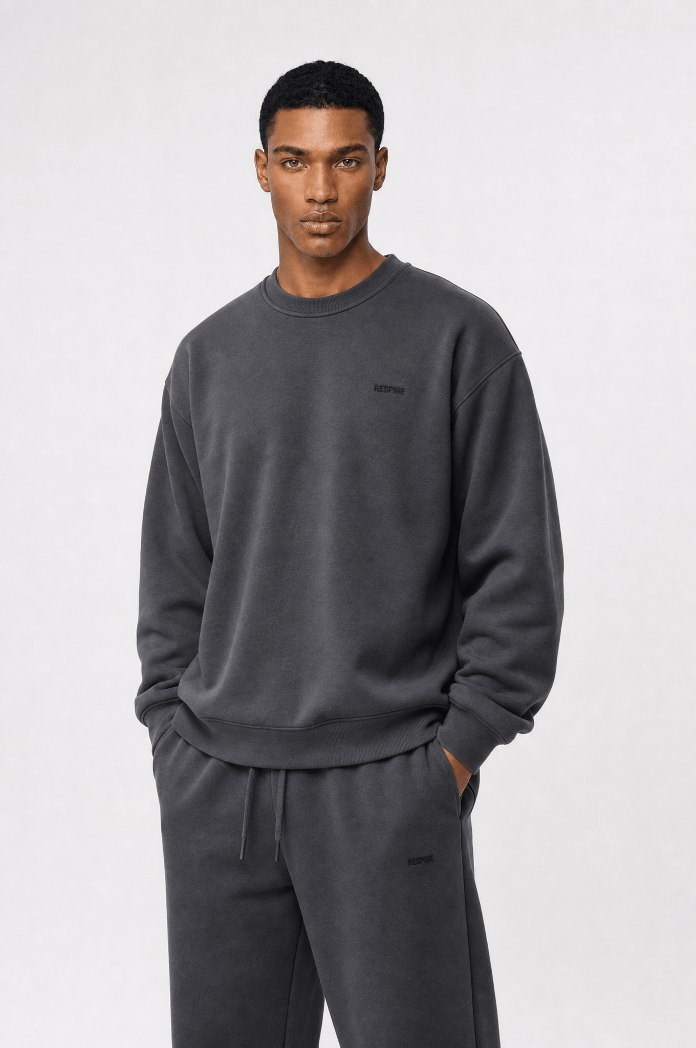 Erkek Respire Basic Oversize Sweatshirt Füme