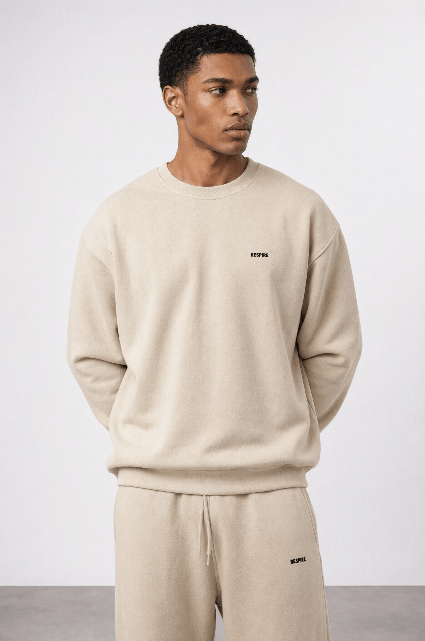 Erkek Respire Basic Oversize Sweatshirt Bej