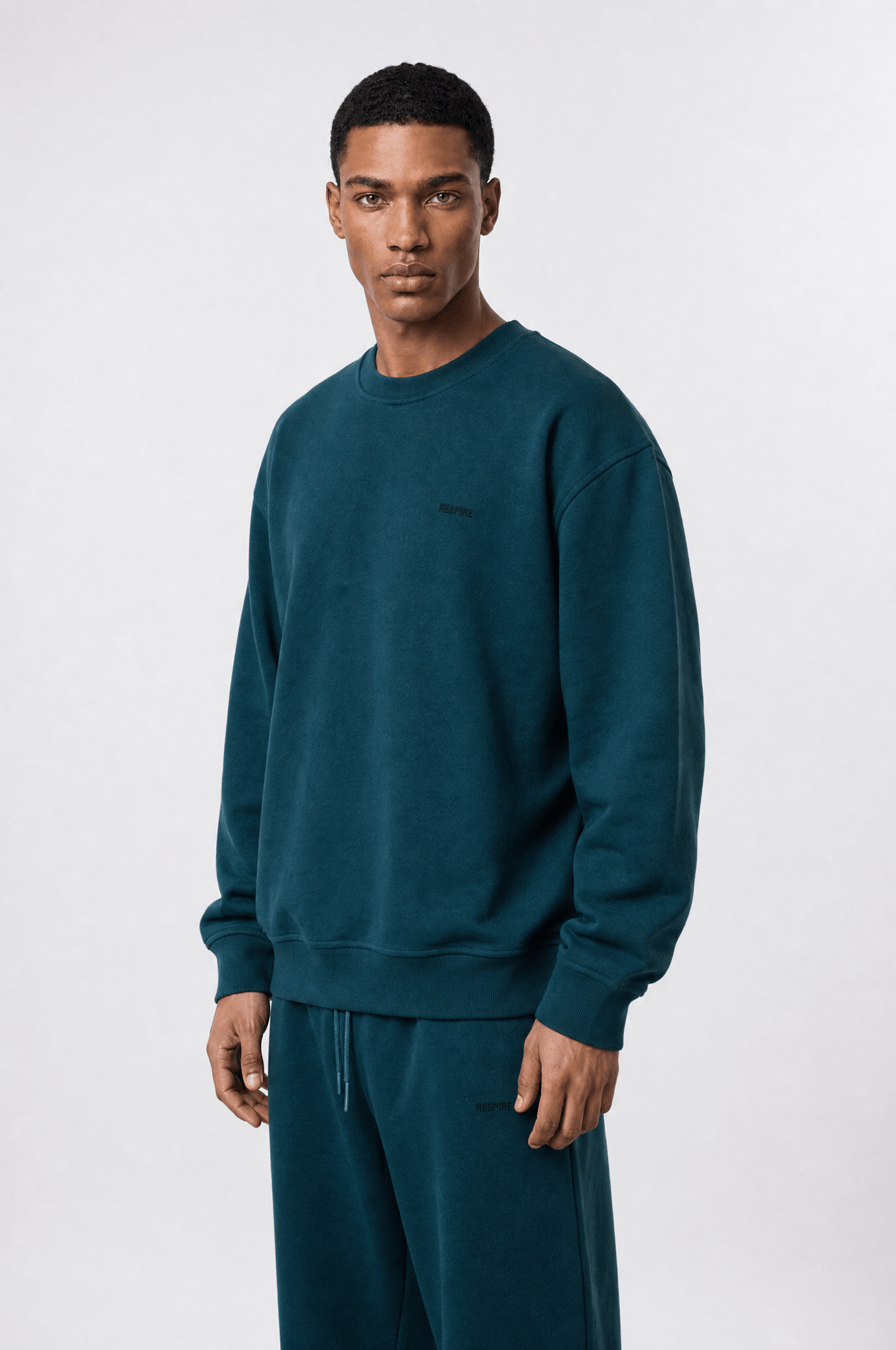 Erkek Respire Basic Oversize Sweatshirt Zümrüt