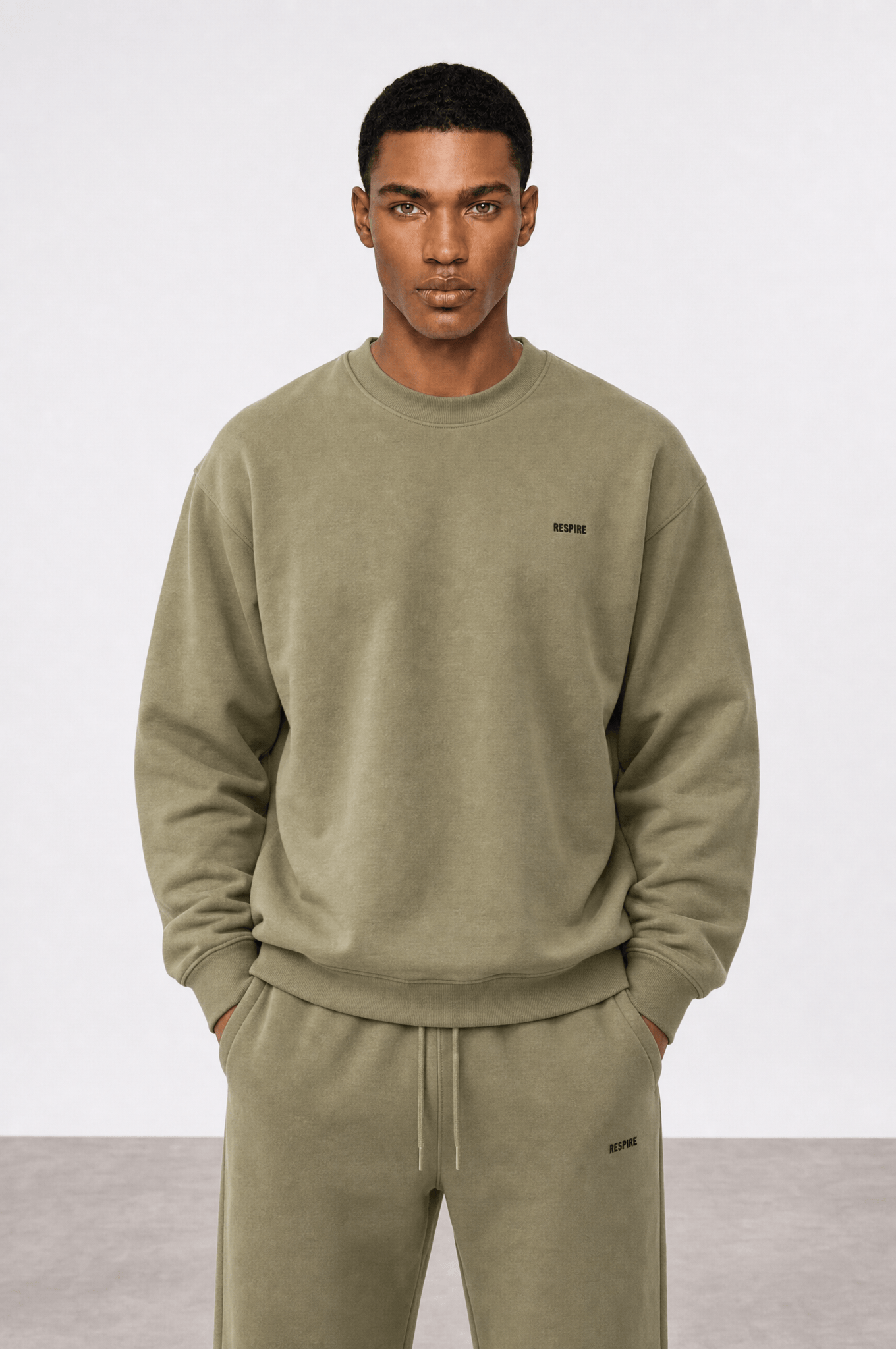 Erkek Respire Basic Oversize Sweatshirt Haki