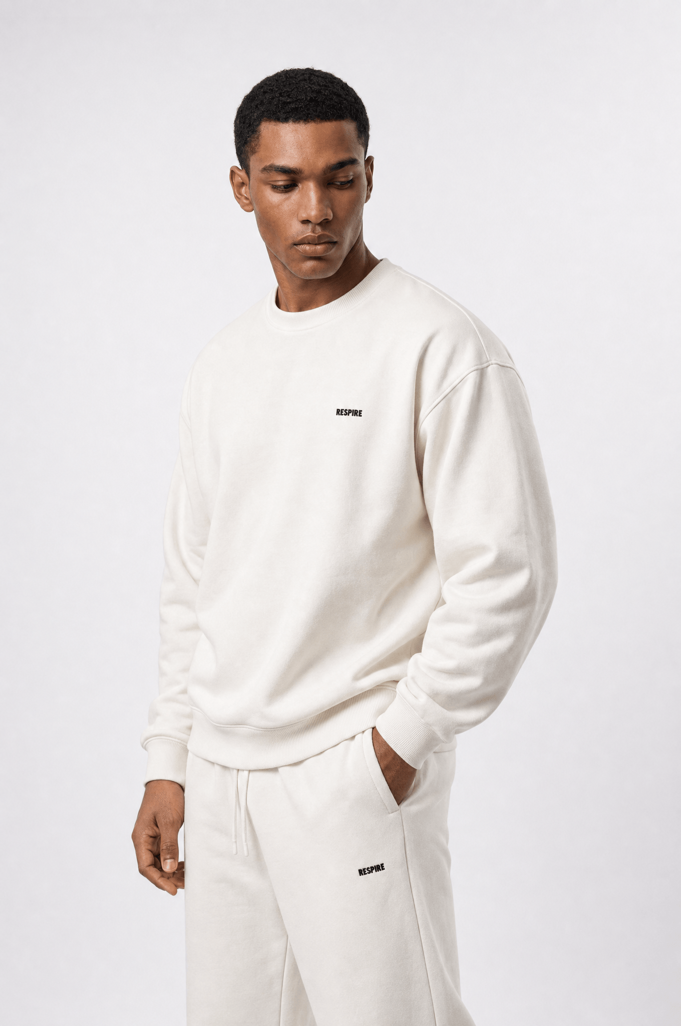 Erkek Respire Basic Oversize Sweatshirt Ekru