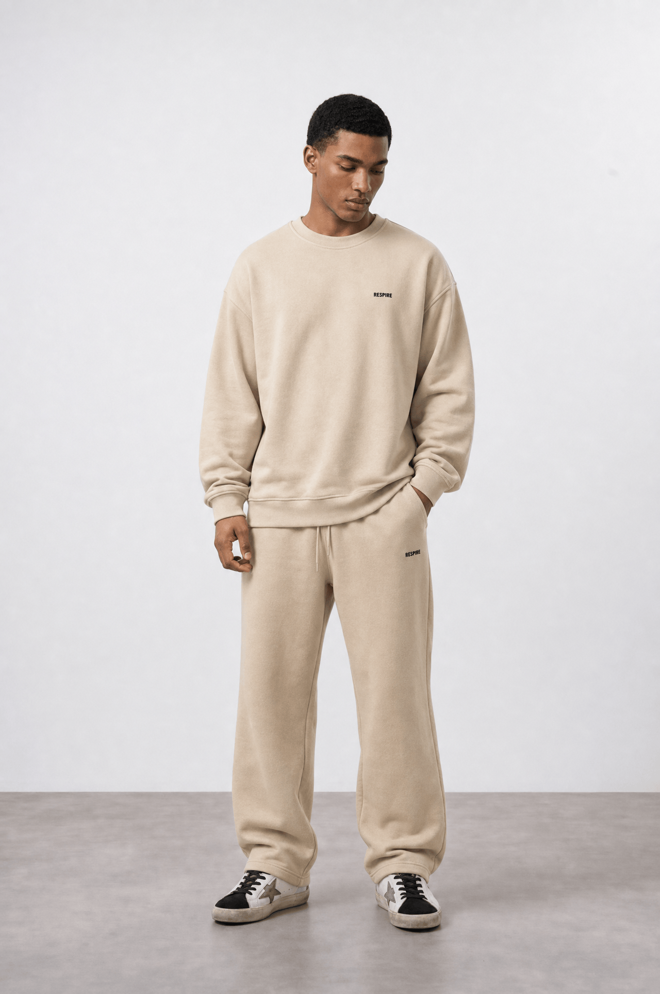 Erkek Respire Basic Oversize Sweatshirt Bej