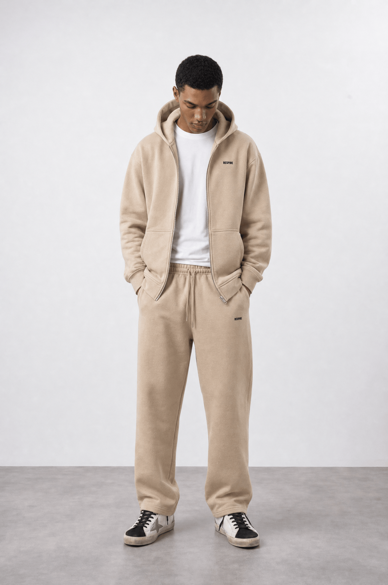 Erkek Respire Basic Oversize Zip Bej