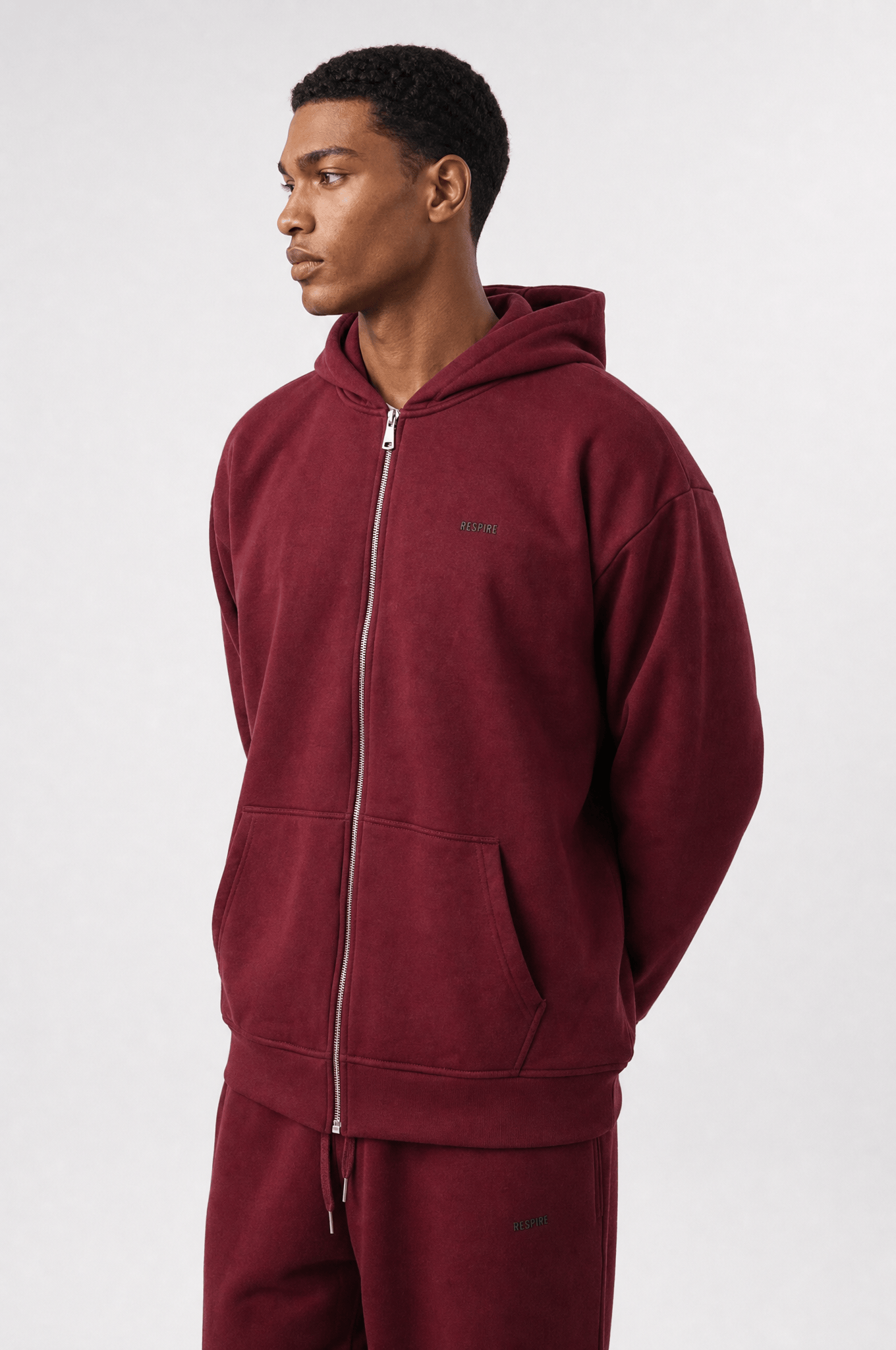Erkek Respire Basic Oversize Zip Bordo