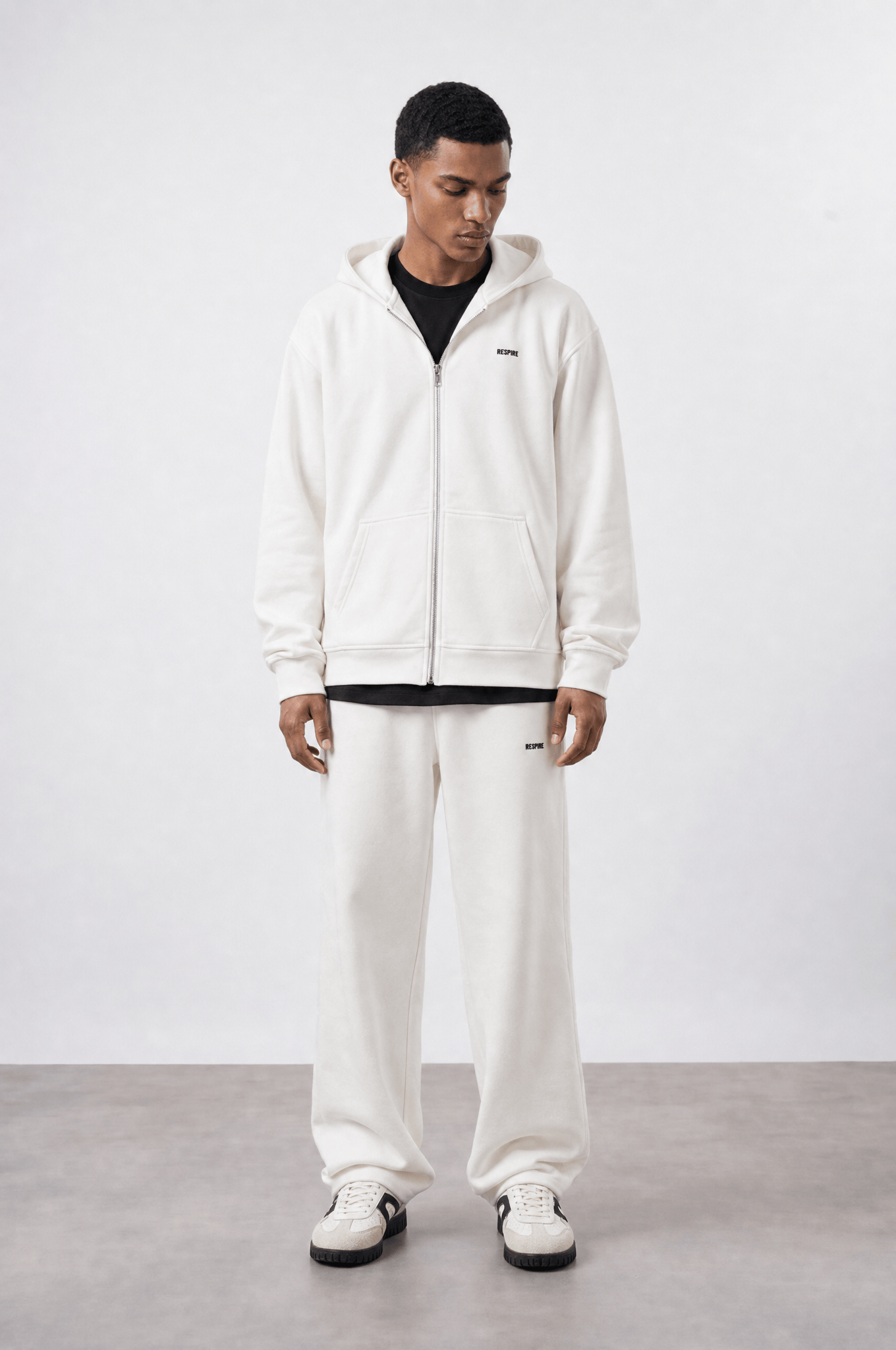 Erkek Respire Basic Oversize Zip Ekru