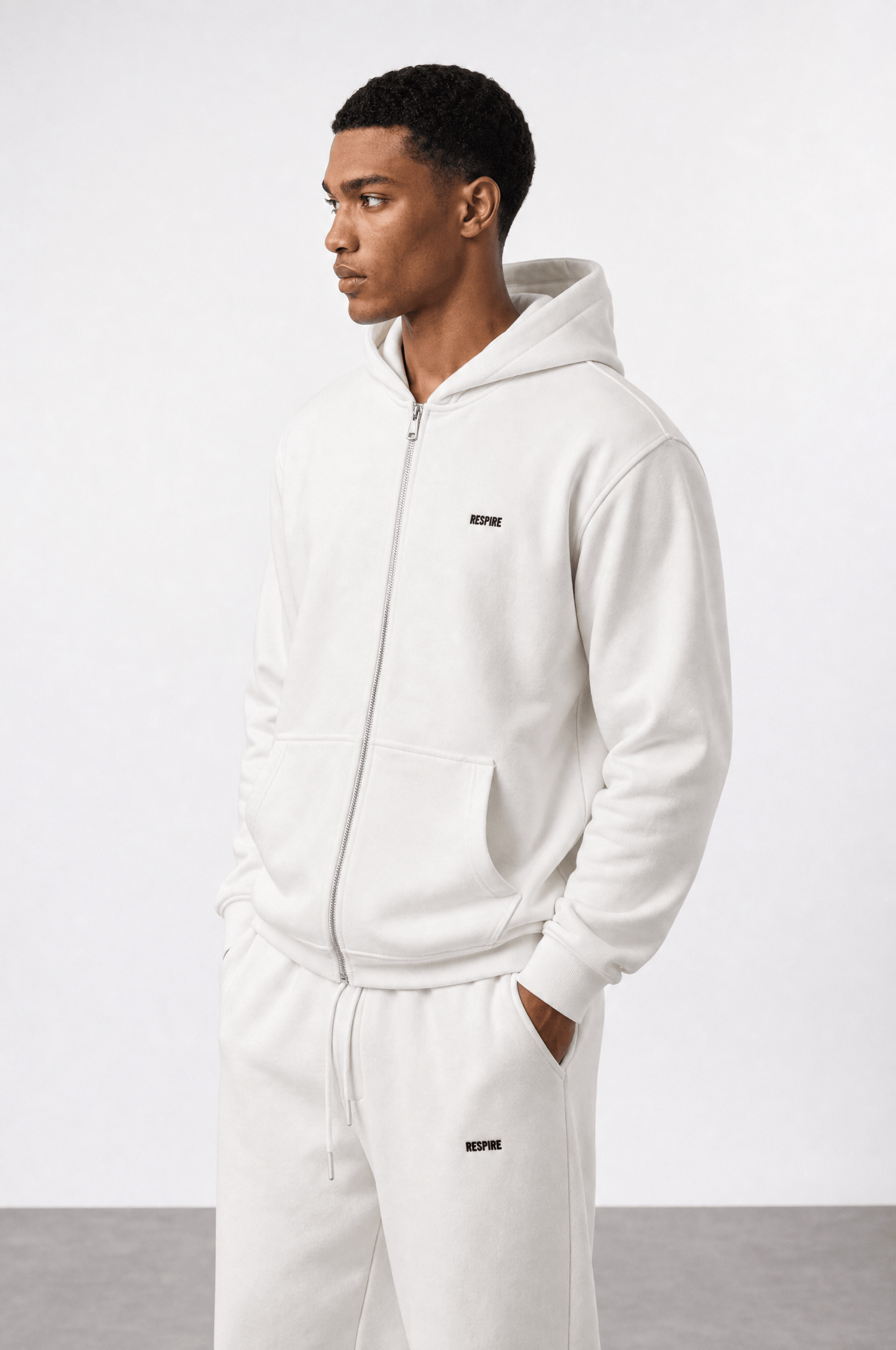 Erkek Respire Basic Oversize Zip Ekru