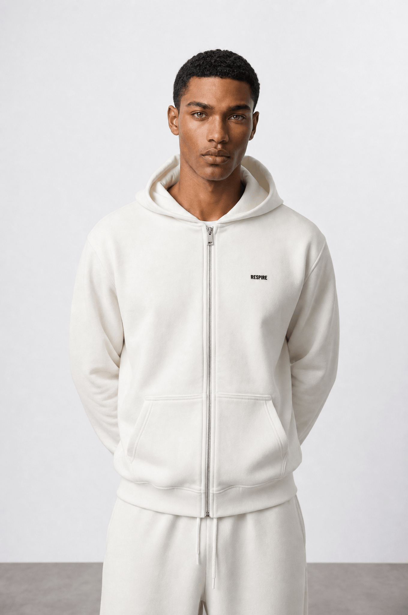 Erkek Respire Basic Oversize Zip Ekru