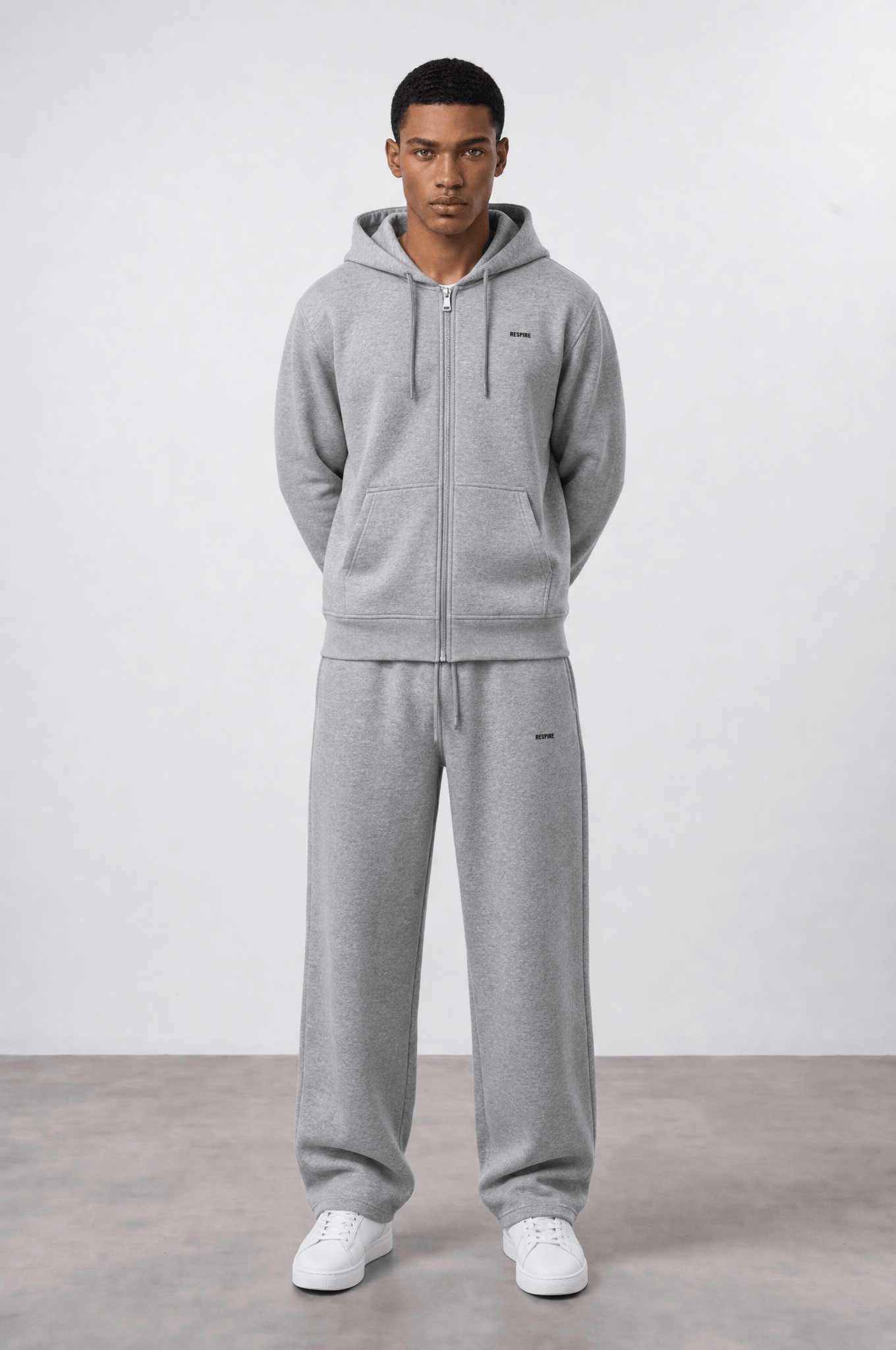 Erkek Respire Basic Oversize Zip Gri Melanj