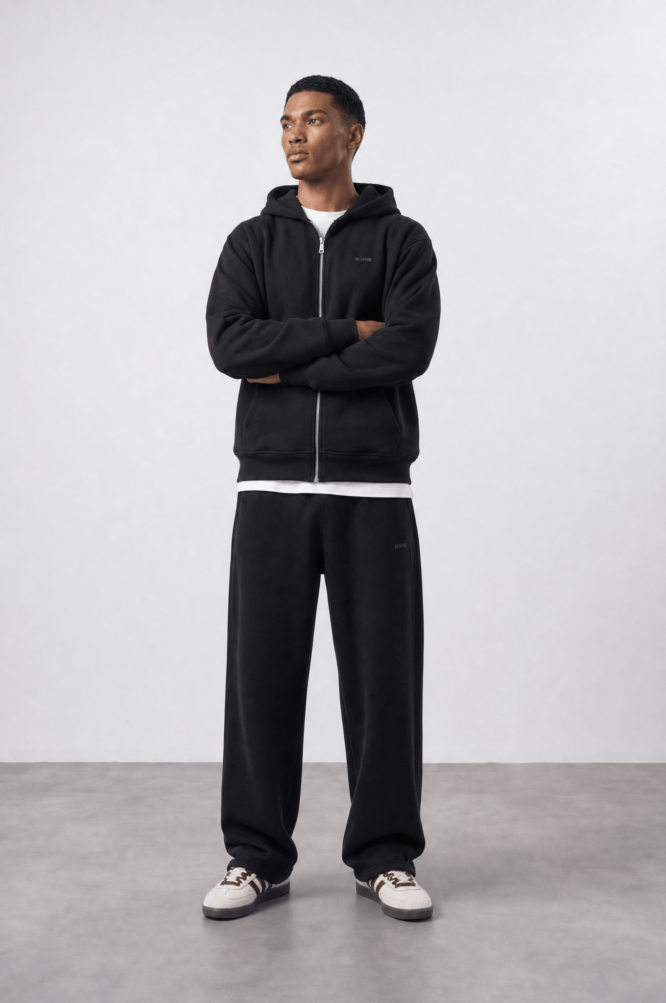 Erkek Respire Basic Oversize Zip Siyah