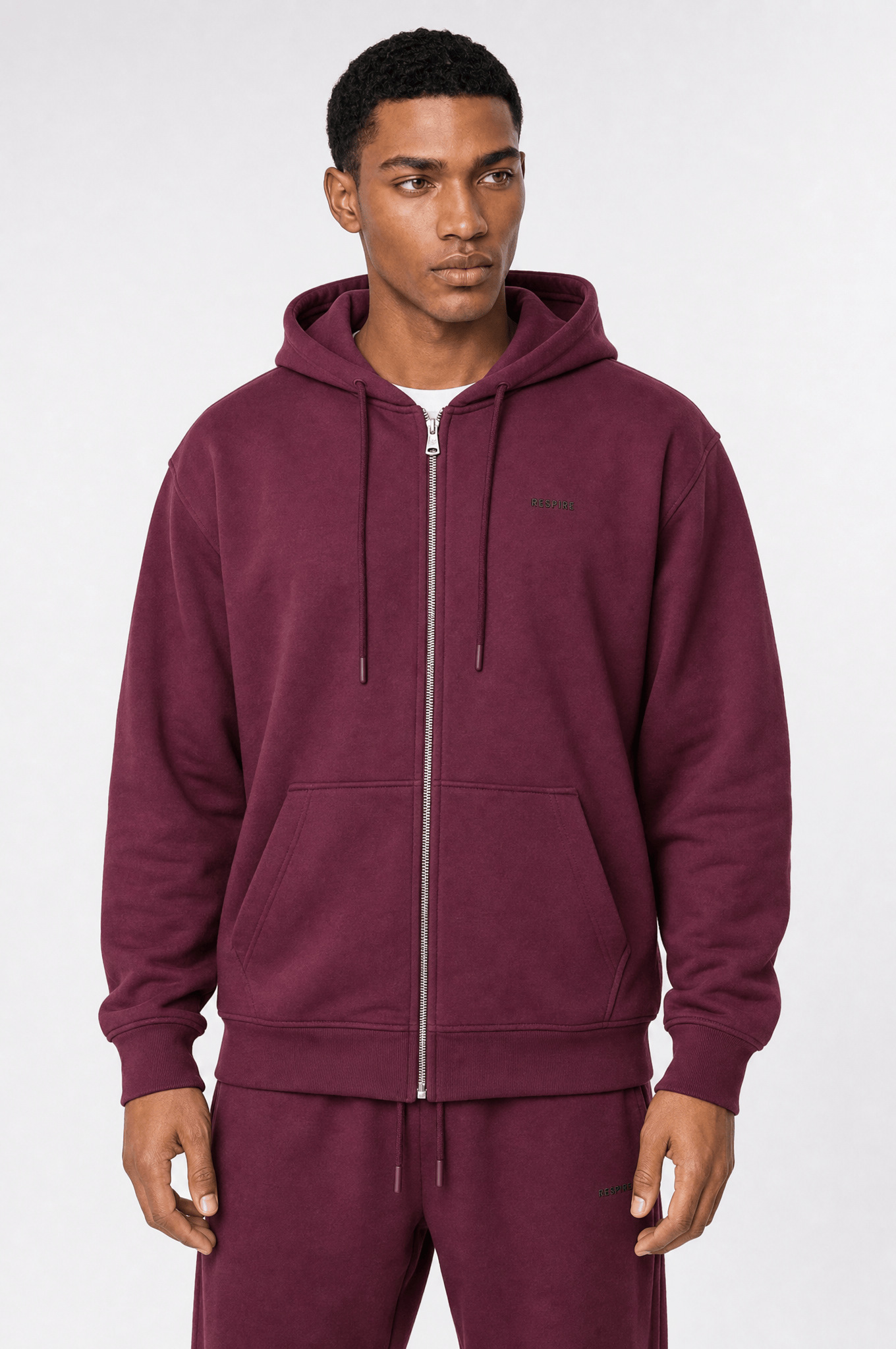 Erkek Respire Basic Oversize Zip Vişne
