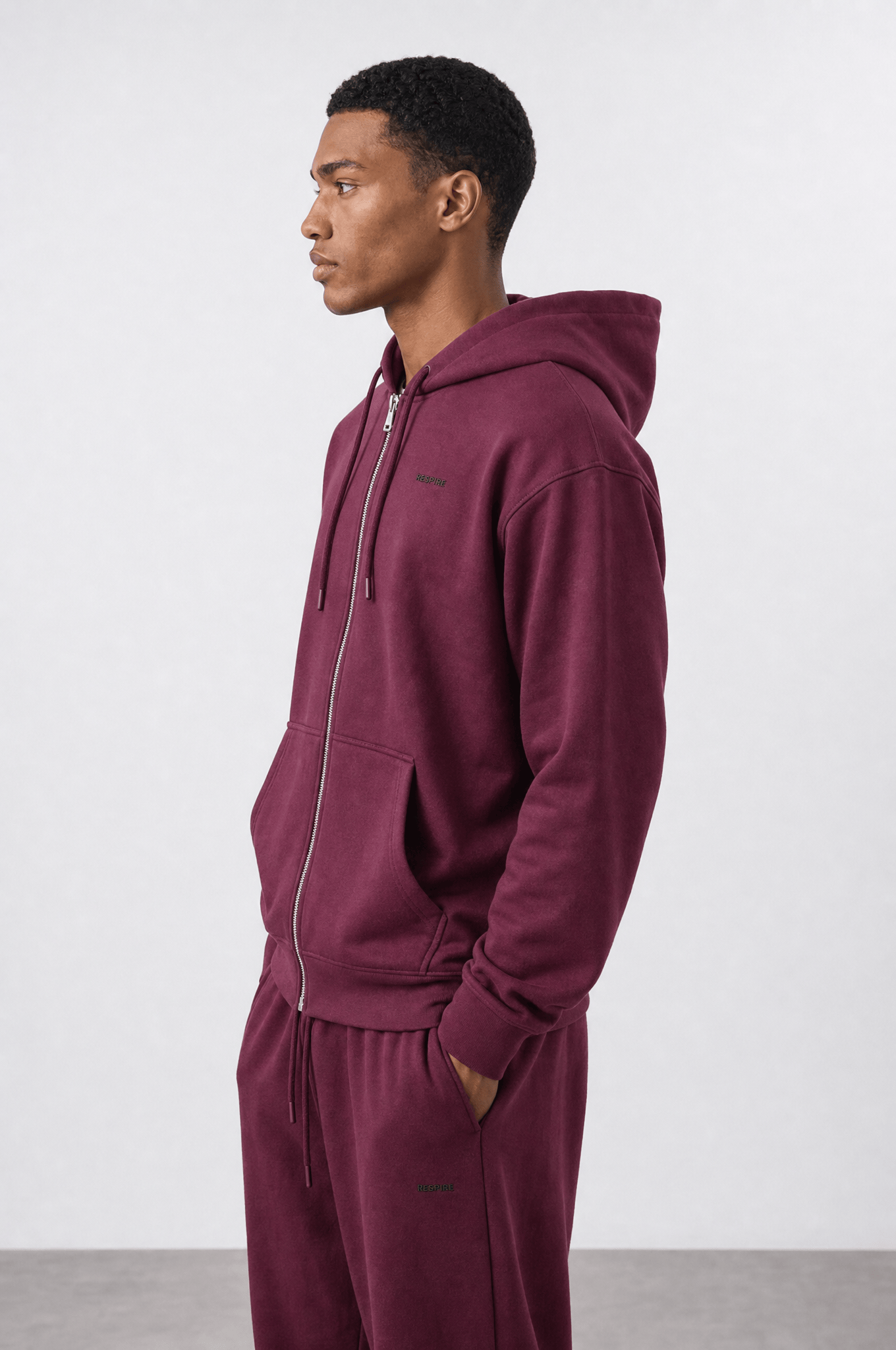 Erkek Respire Basic Oversize Zip Vişne