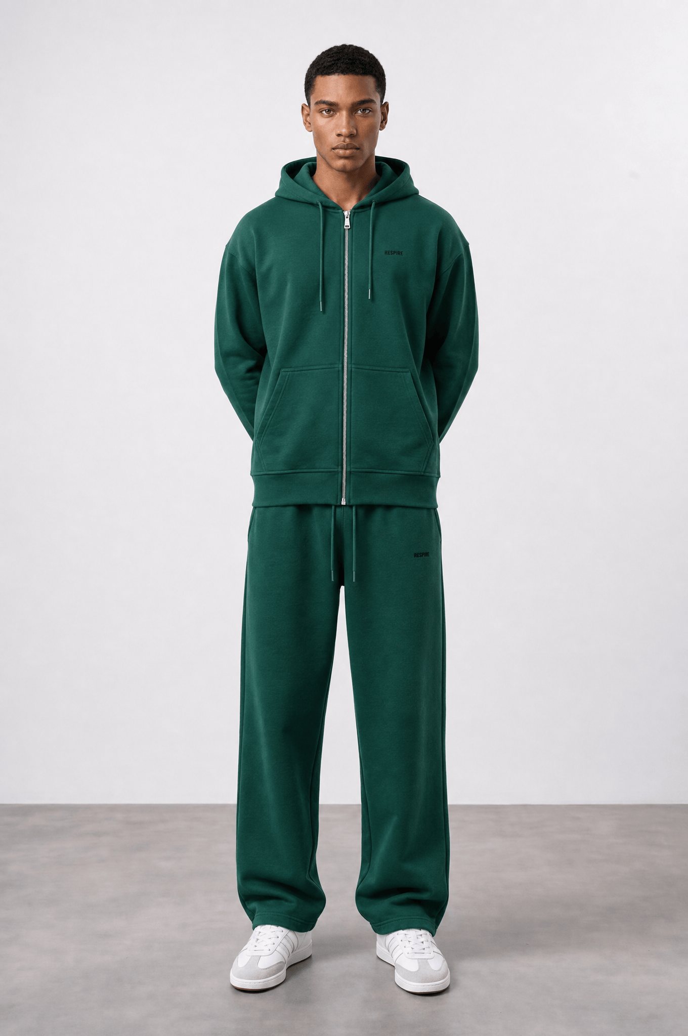 Erkek Respire Basic Oversize Zip Zümrüt