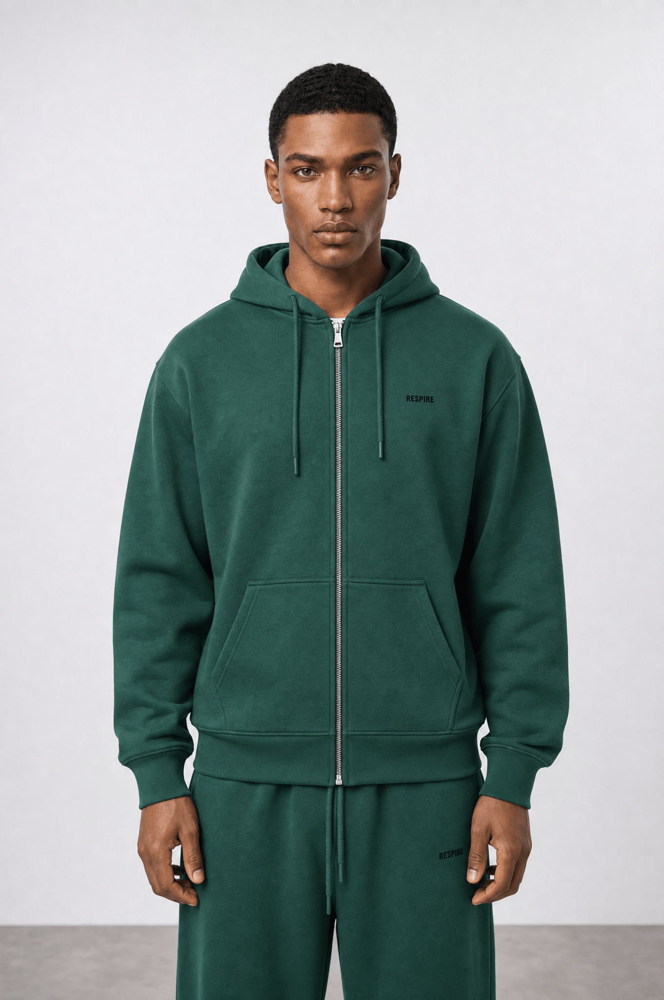 Erkek Respire Basic Oversize Zip Zümrüt