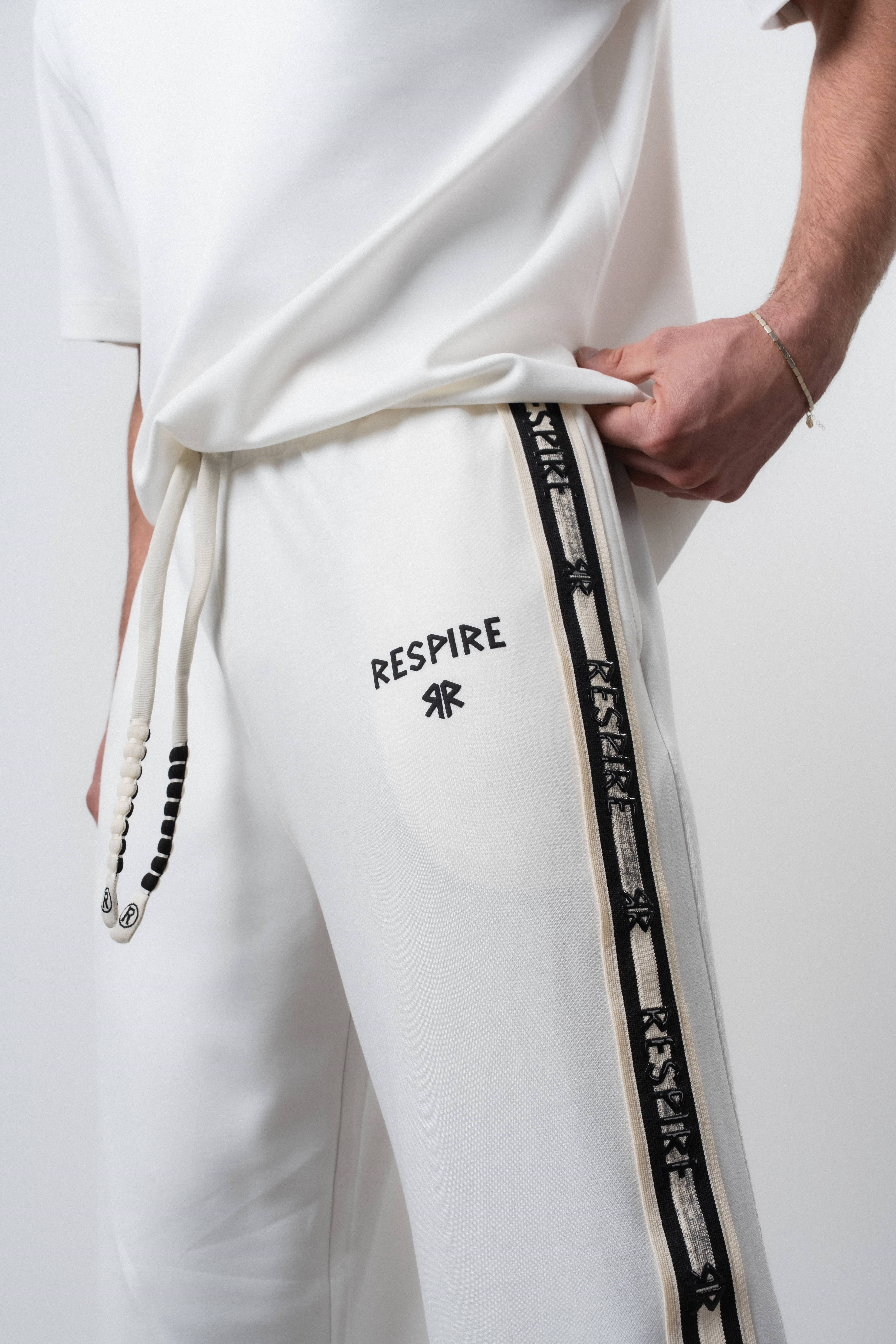 Erkek Respire Şerit Detaylı Baggy Eşofman Altı Ekru