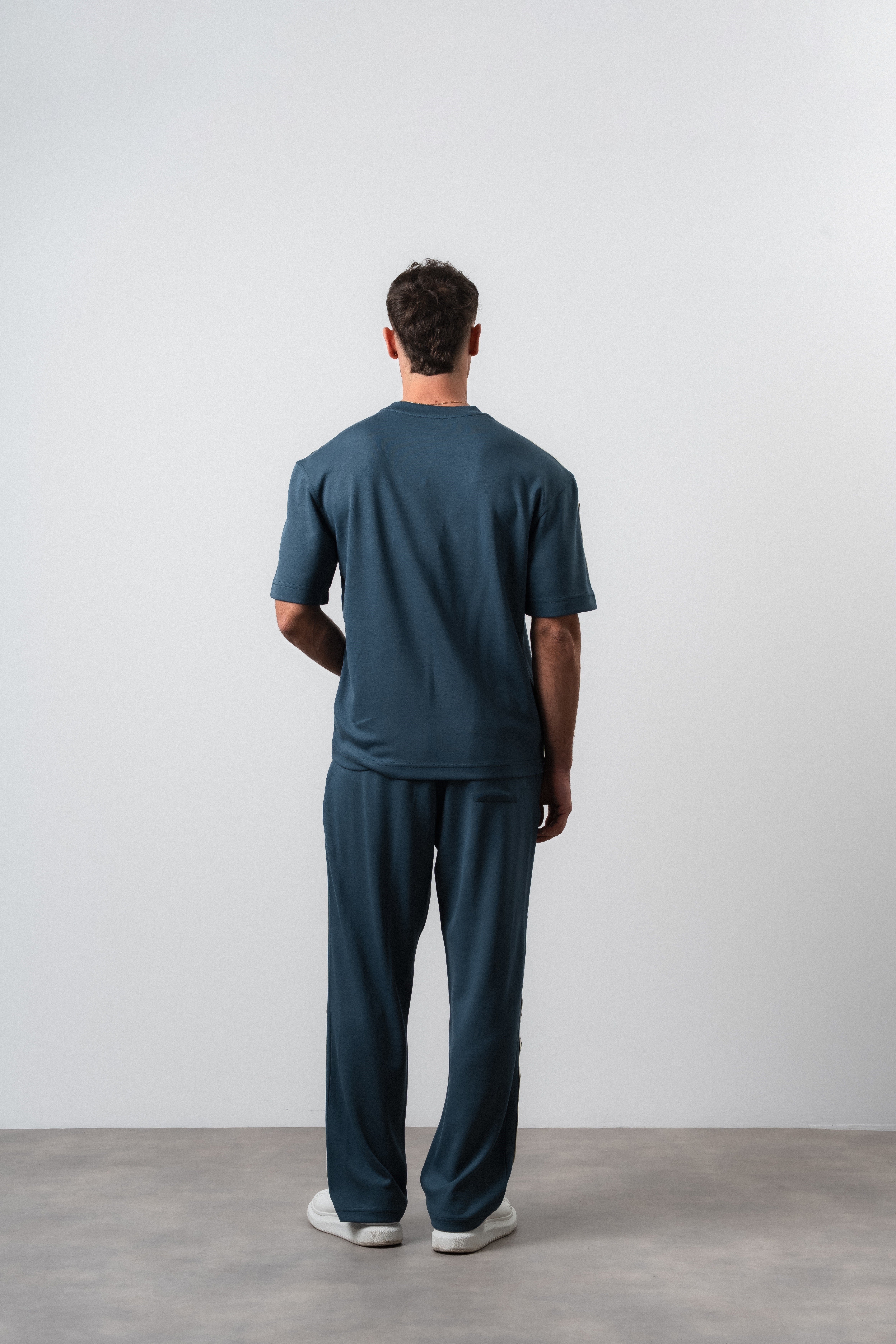 Erkek Respire Şerit Detaylı Regular Fit T-Shirt Pantolon Takım Petrol