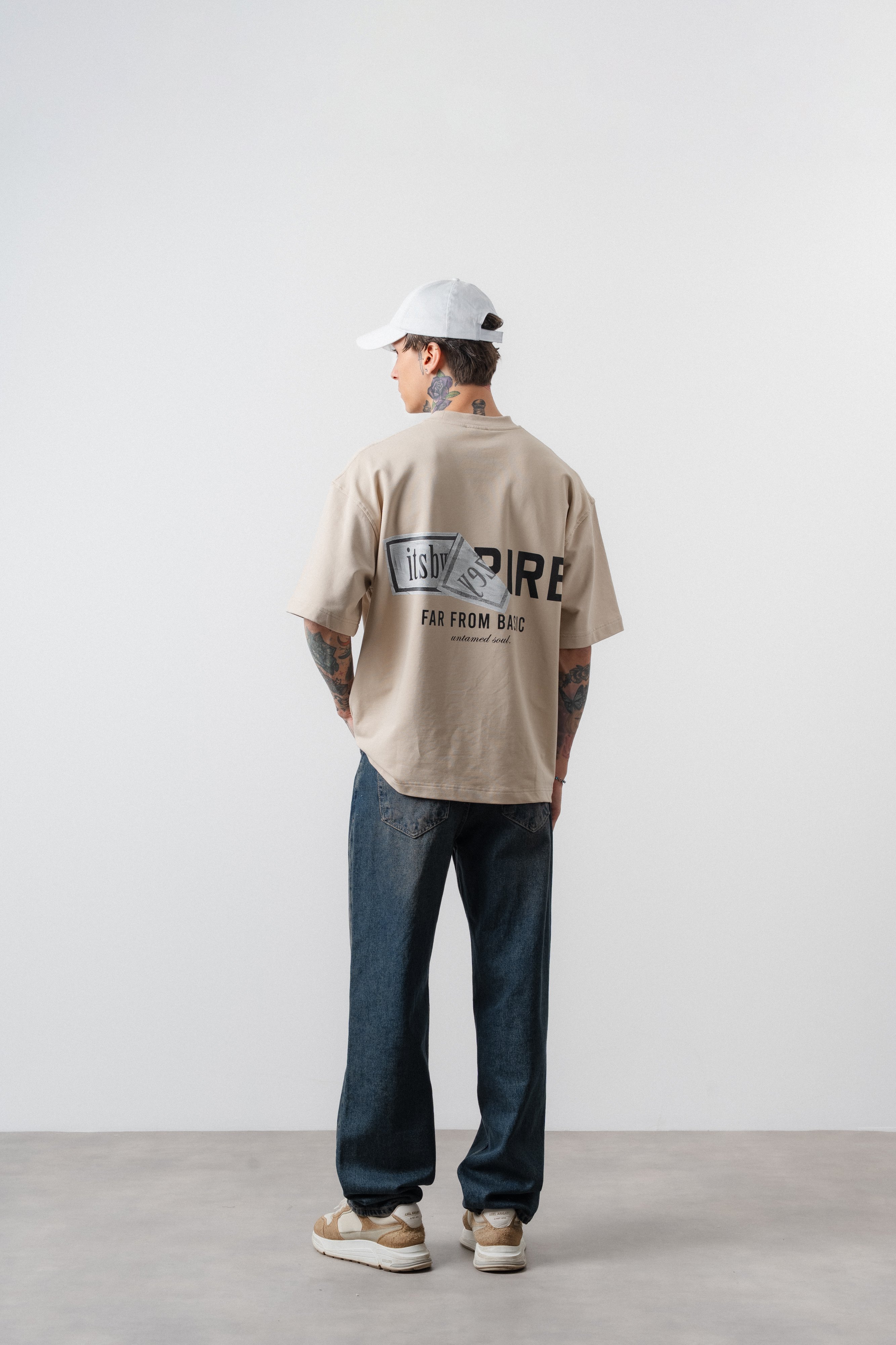 Erkek Respire x Itsbyzey Baskılı Oversize T-Shirt Bej