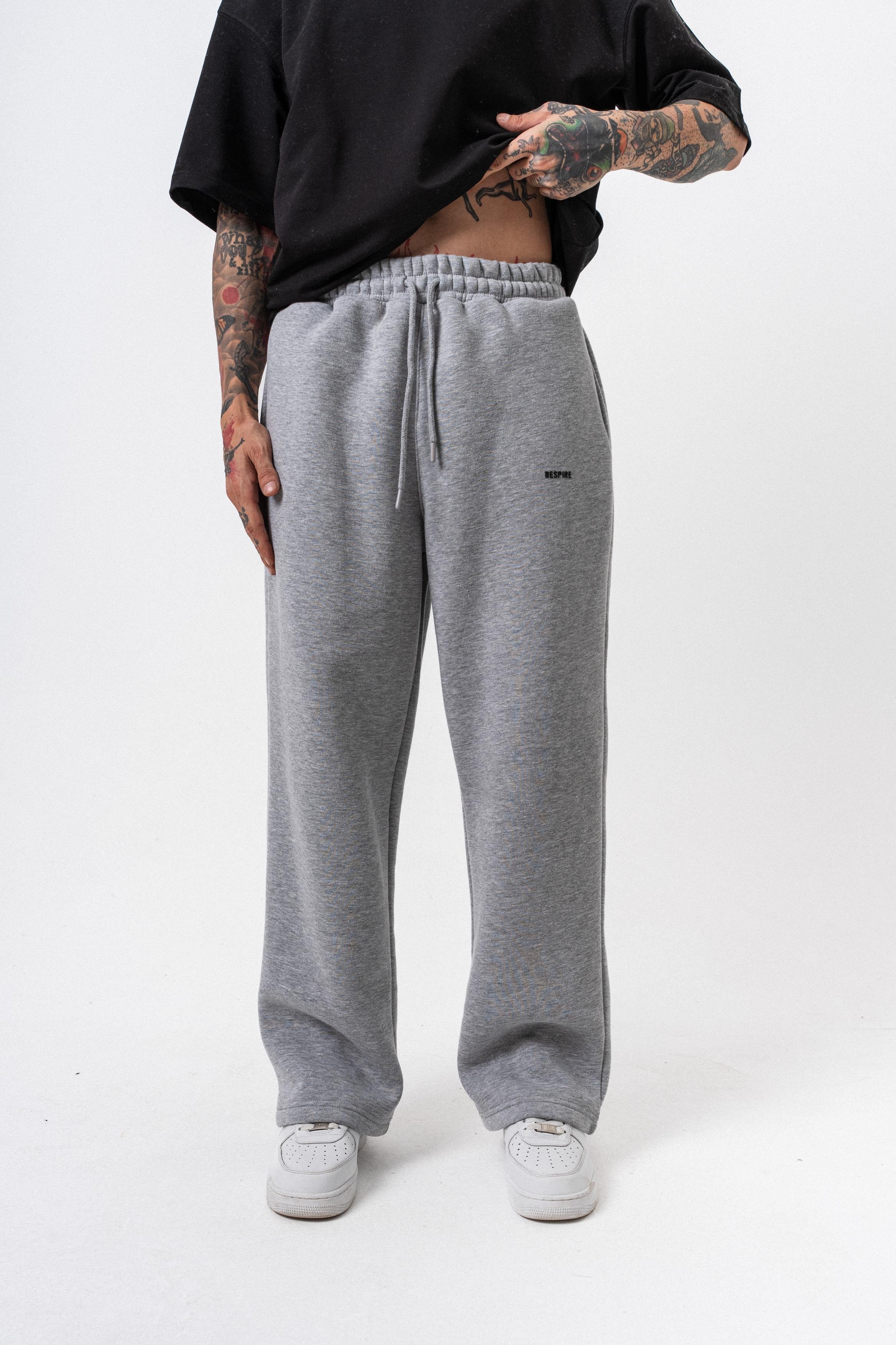 Erkek Respire Yazı Detaylı Basic Baggy Eşofman Altı Gri Melanj
